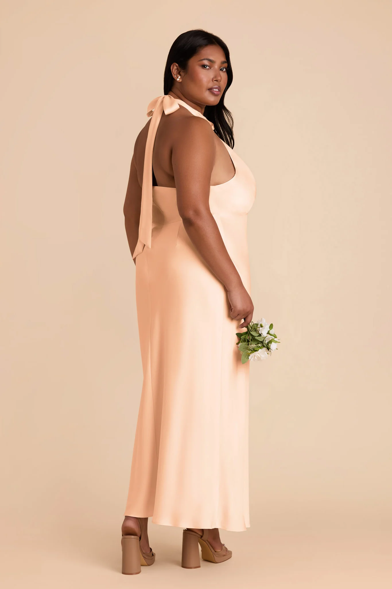 Monique Matte Satin Dress - Peach Cream - Image 9