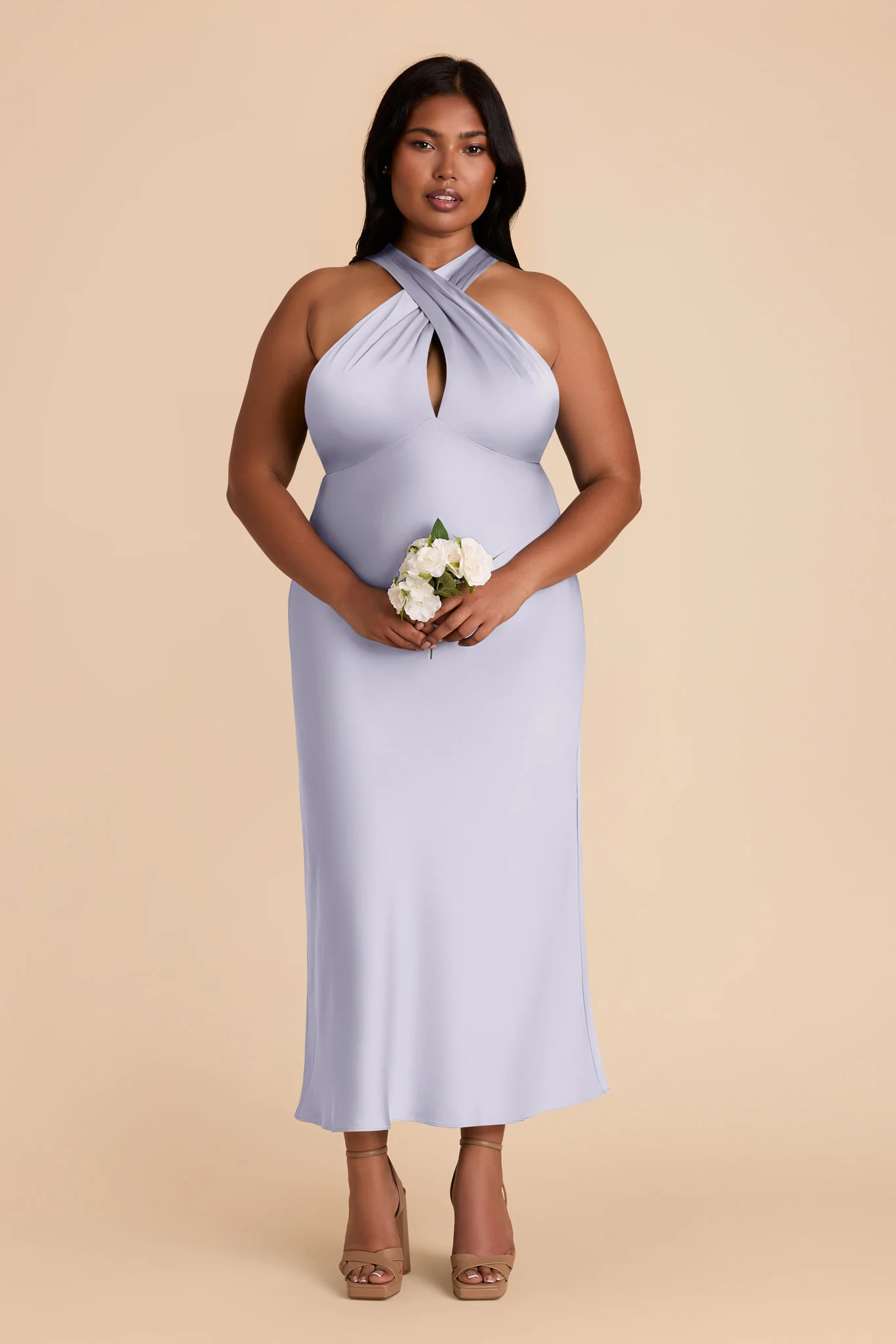 Monique Matte Satin Dress - Periwinkle Blue - Image 2