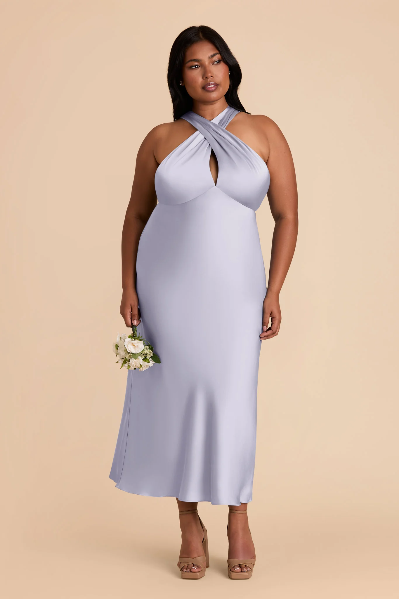 Monique Matte Satin Dress - Periwinkle Blue - Image 6