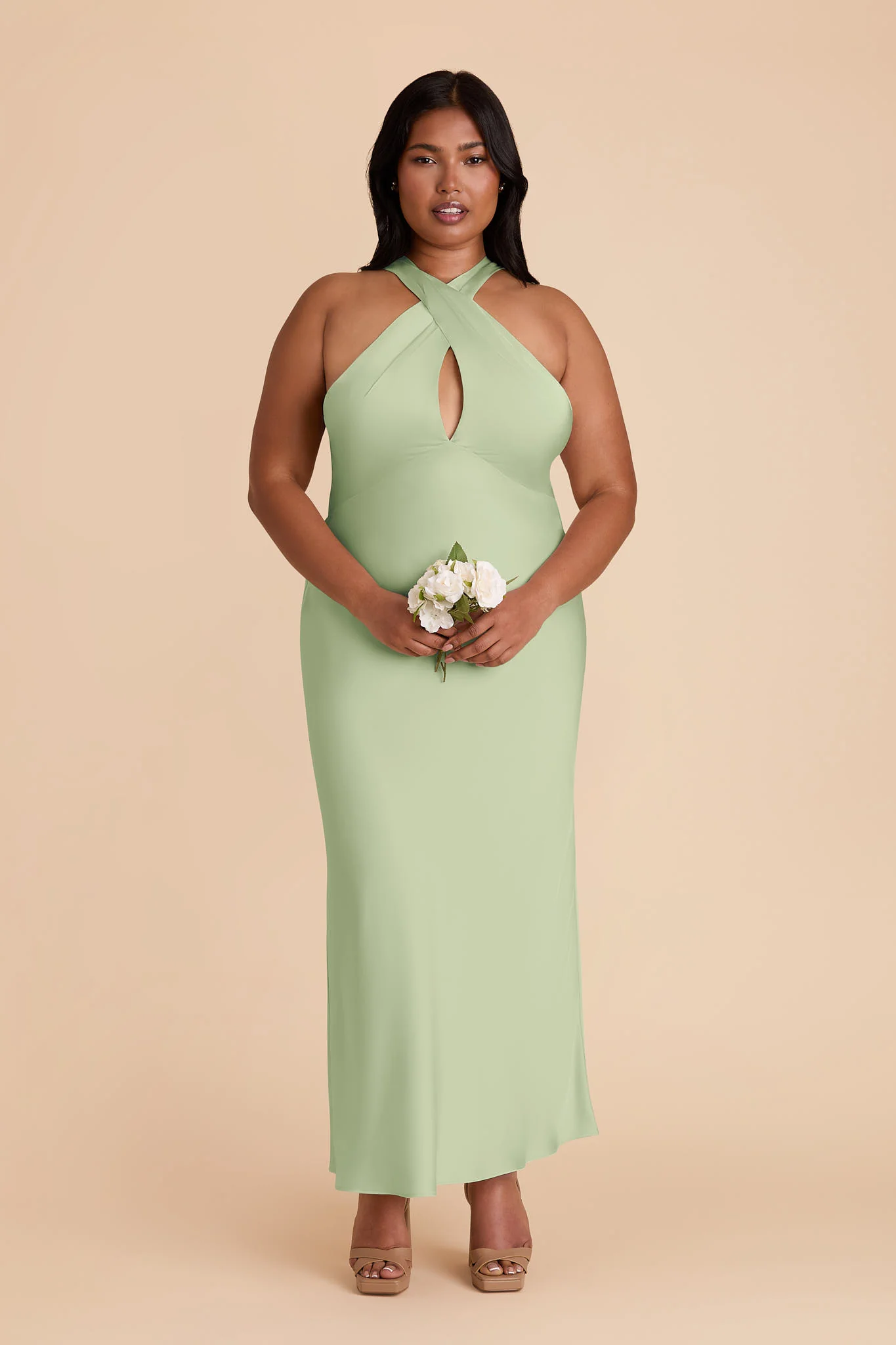 Monique Matte Satin Dress - Pistachio - Image 3