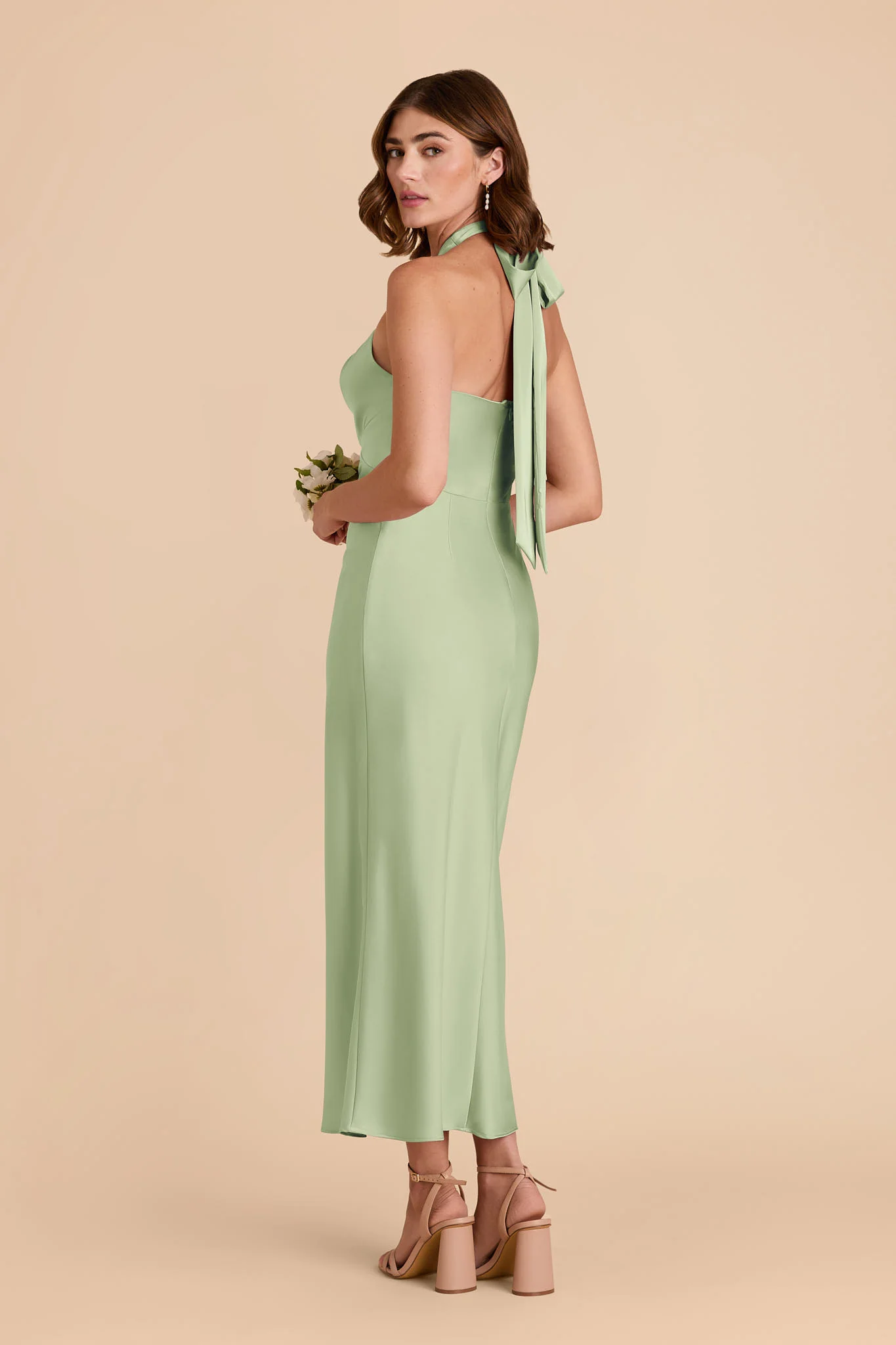 Monique Matte Satin Dress - Pistachio - Image 5