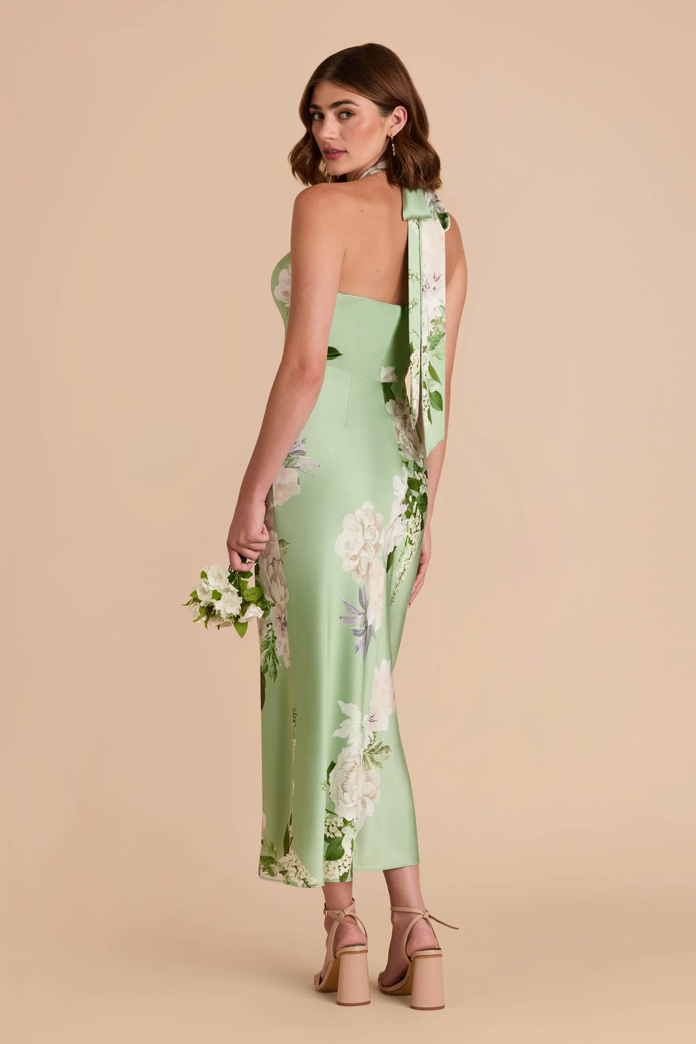 Monique Matte Satin Dress - Pistachio Garden Bloom - Image 3