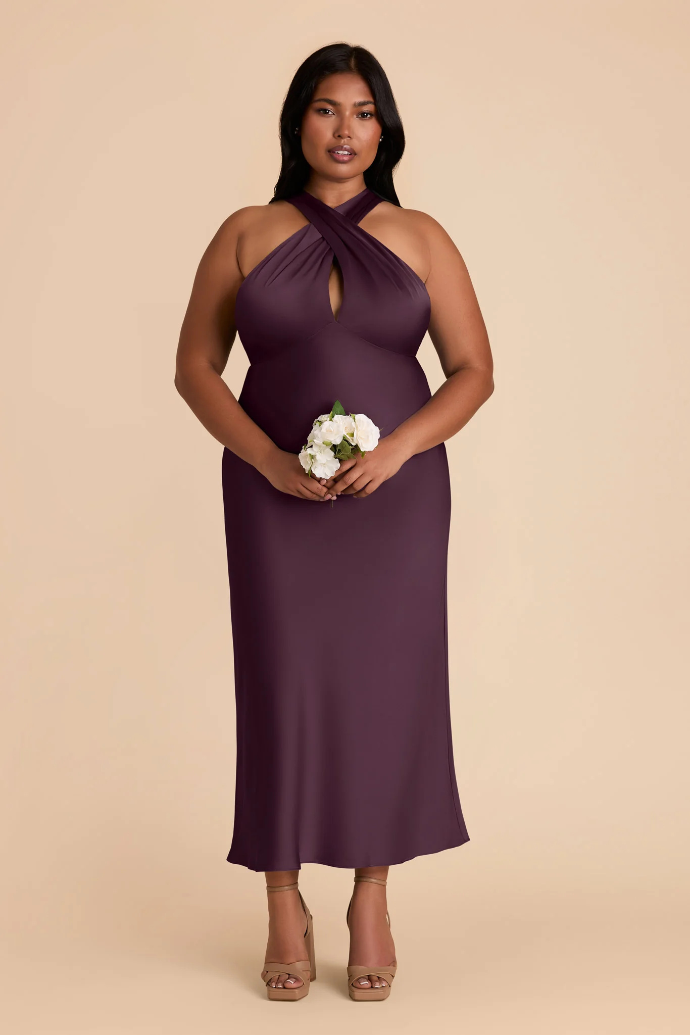 Monique Matte Satin Dress - Plum - Image 2