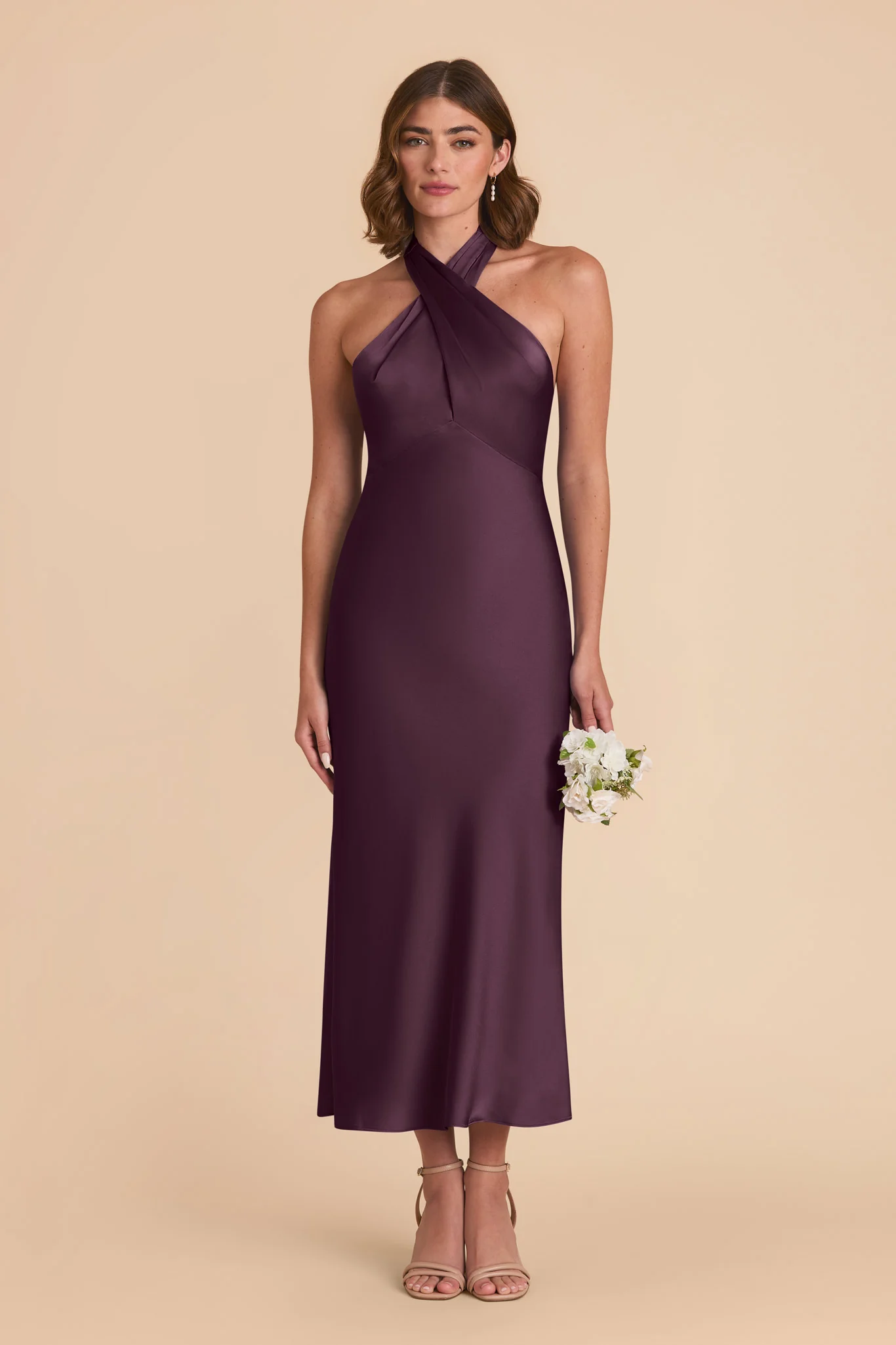 Monique Matte Satin Dress - Plum - Image 3