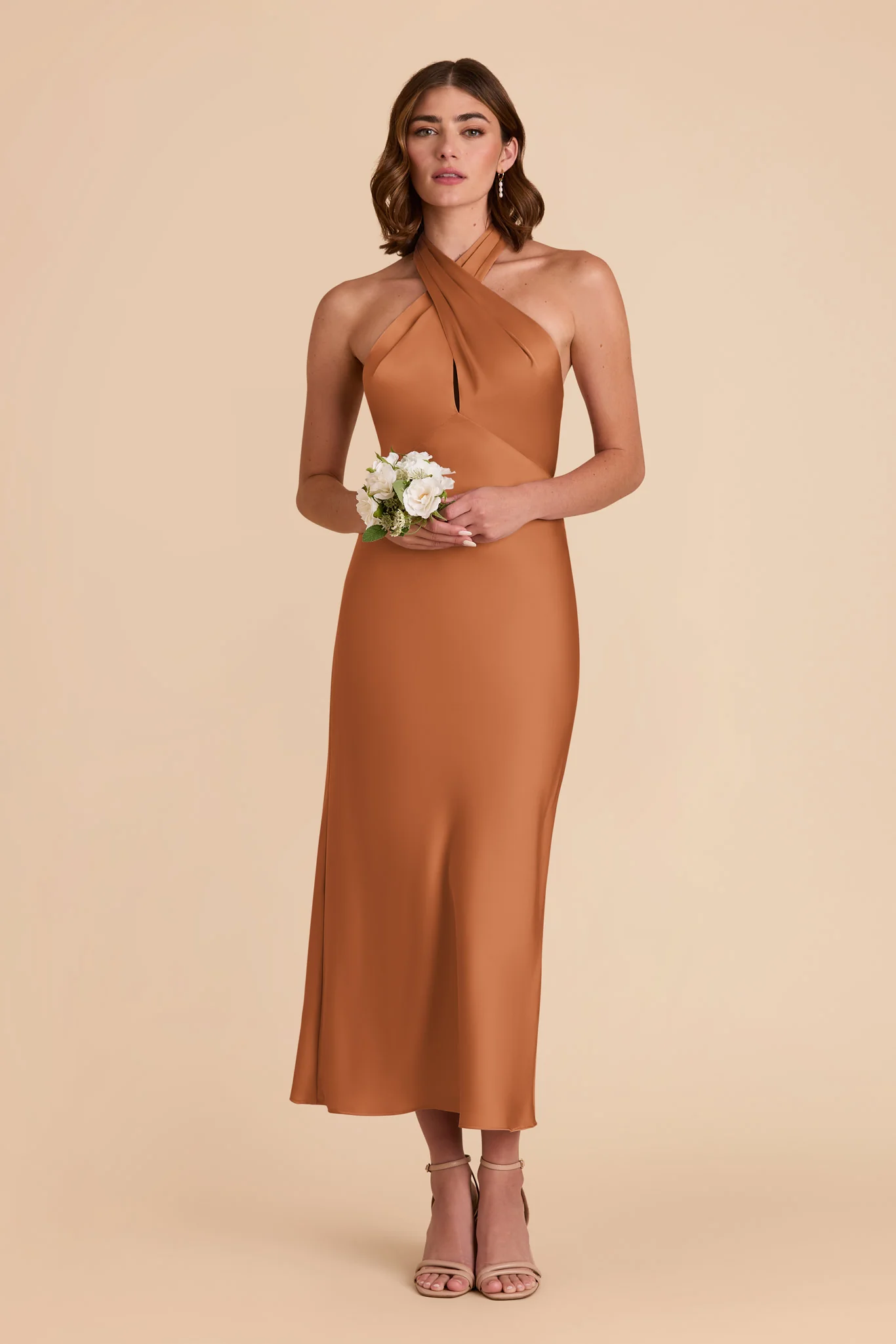 Monique Matte Satin Dress - Rust