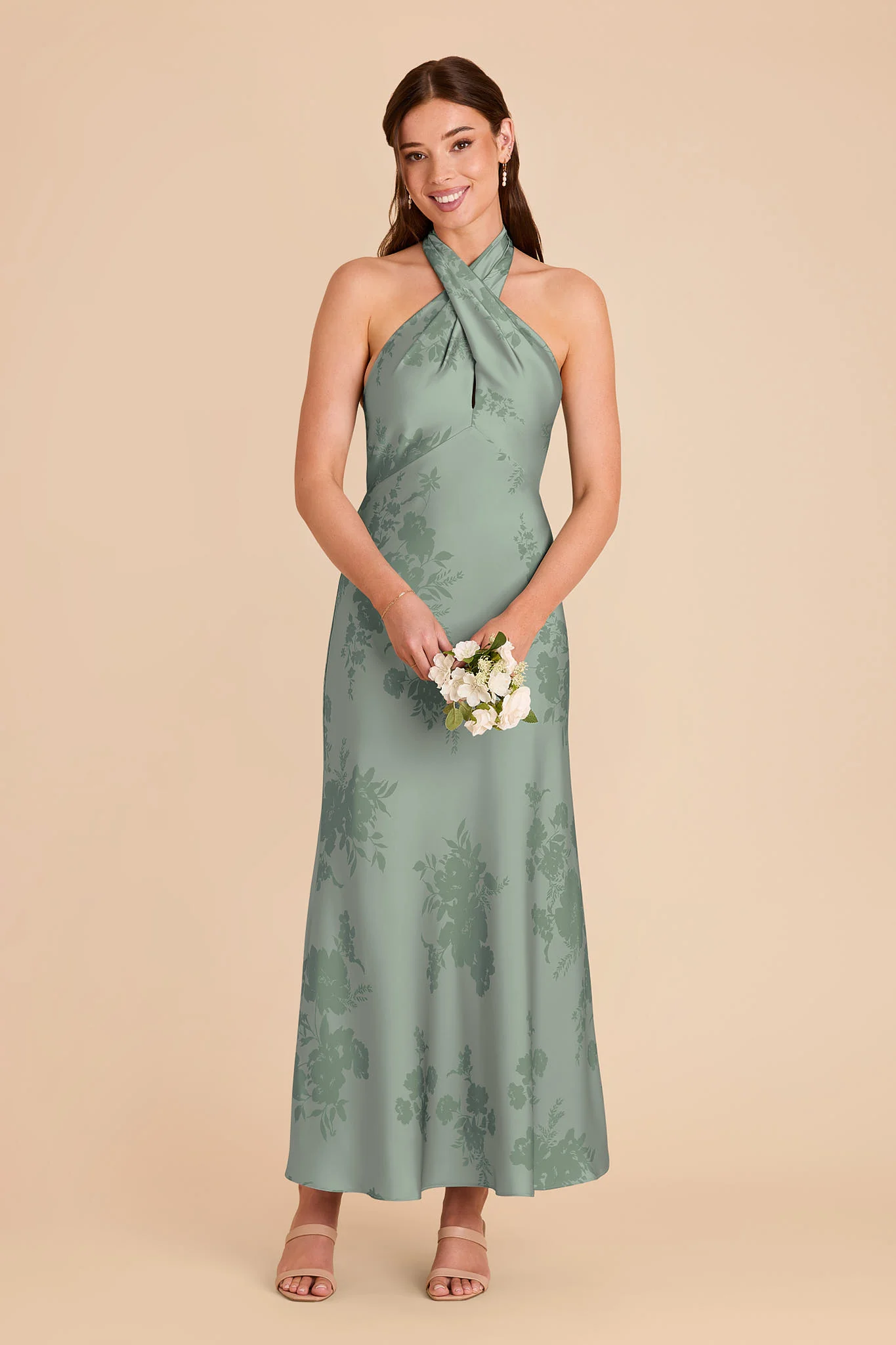 Monique Matte Satin Dress - Sage Whimsical Blooms - Image 2