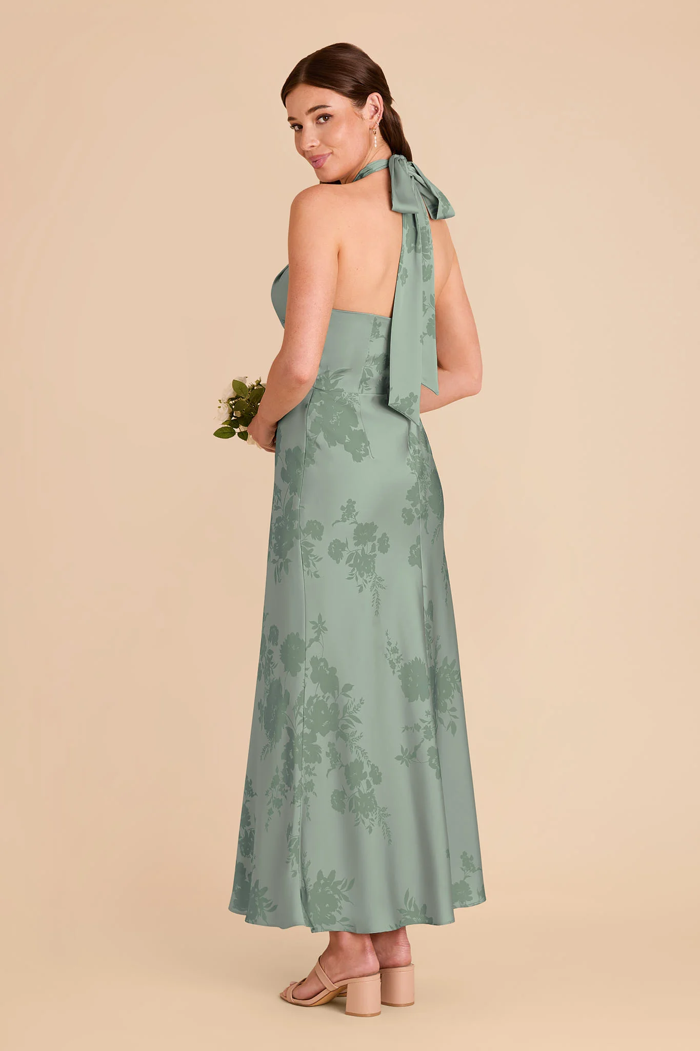 Monique Matte Satin Dress - Sage Whimsical Blooms - Image 3