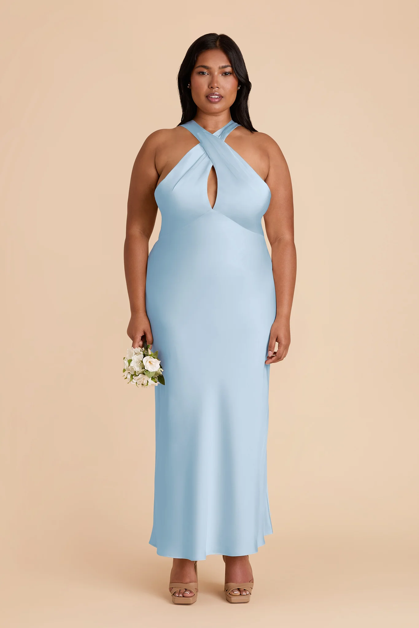 Monique Matte Satin Dress - Sky Blue - Image 6