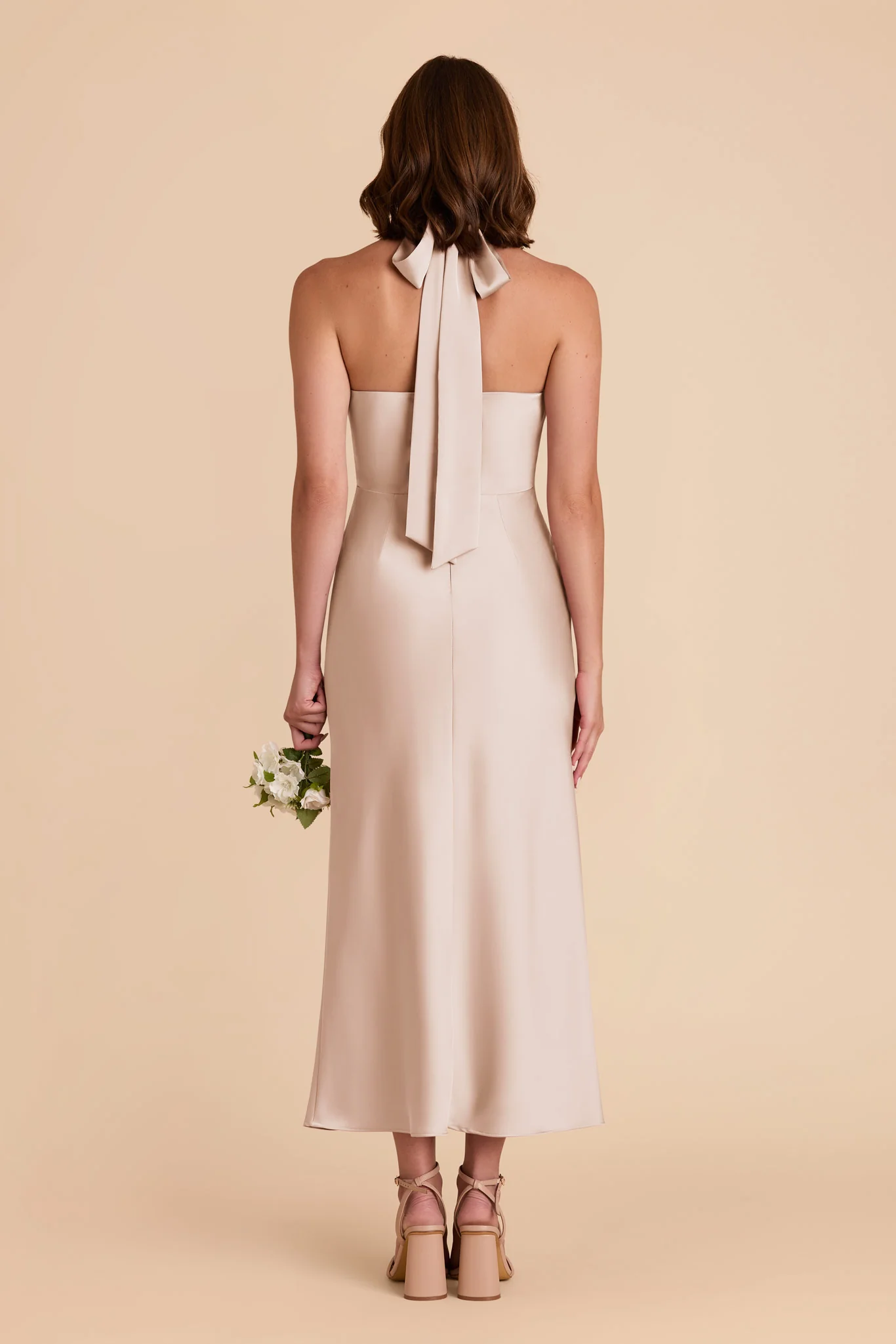 Monique Matte Satin Dress - Taupe - Image 6