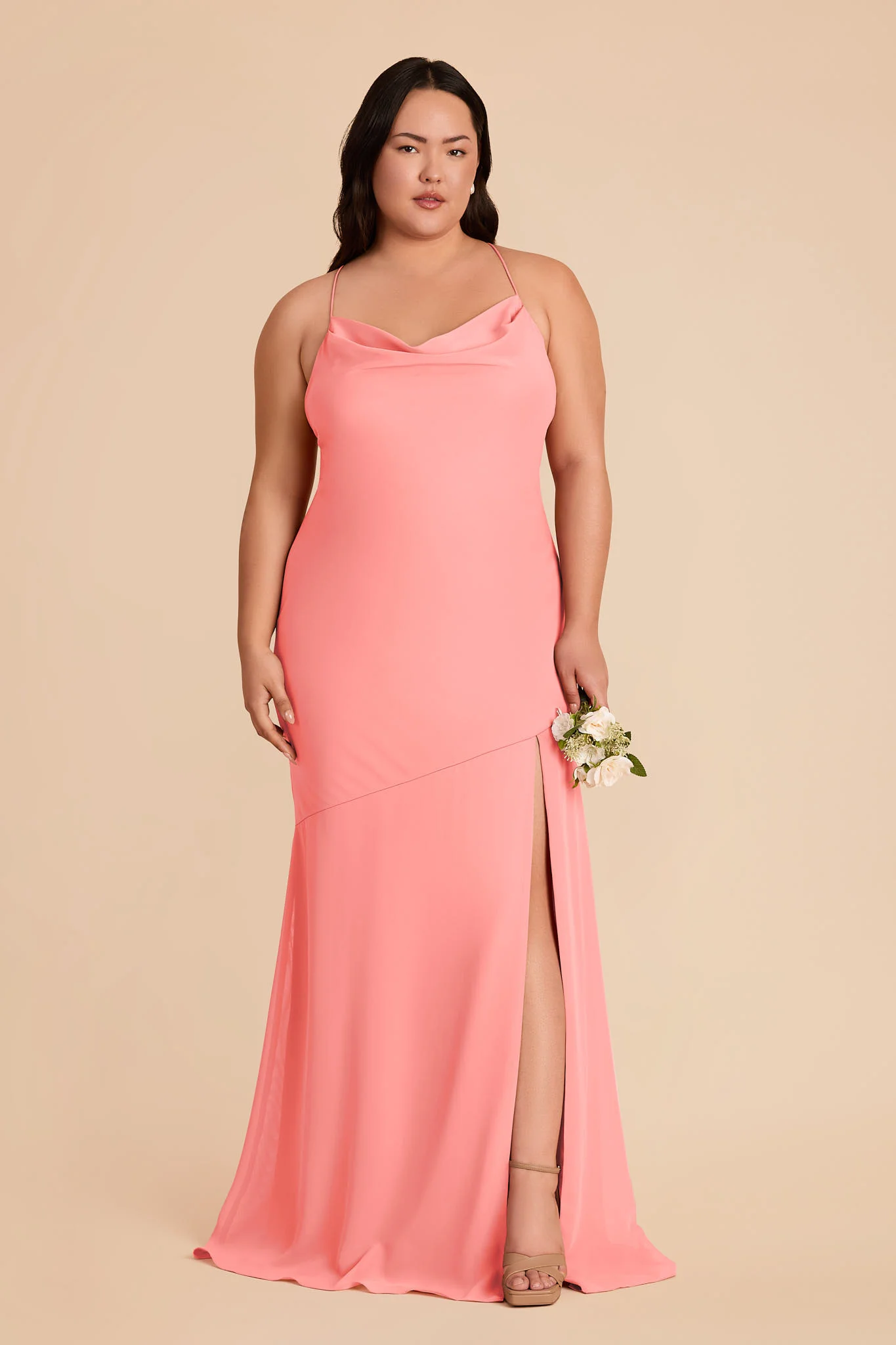 Olivia Chiffon Dress - Coral Pink - Image 2