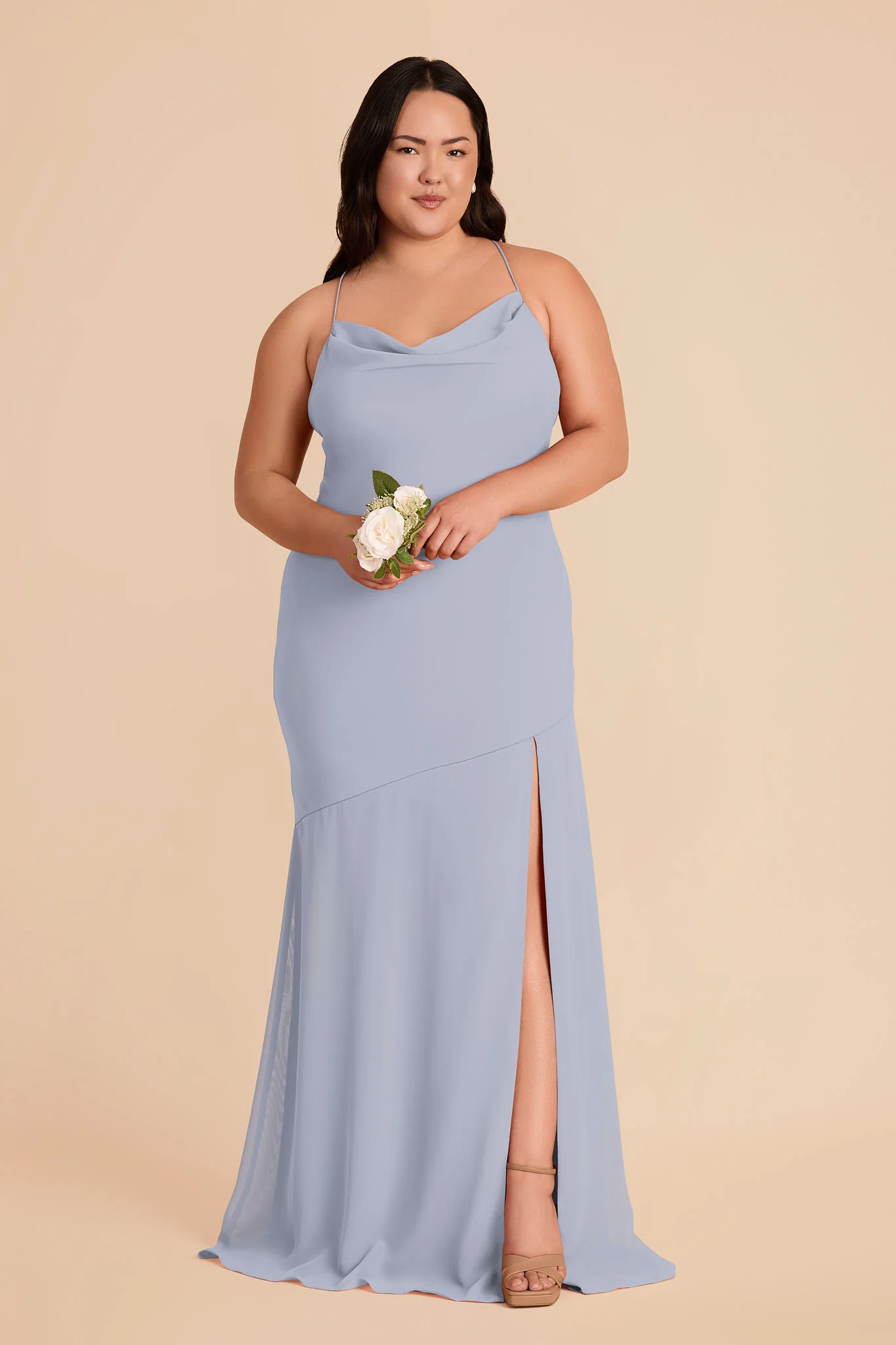 Olivia Chiffon Dress - Dusty Blue - Image 6