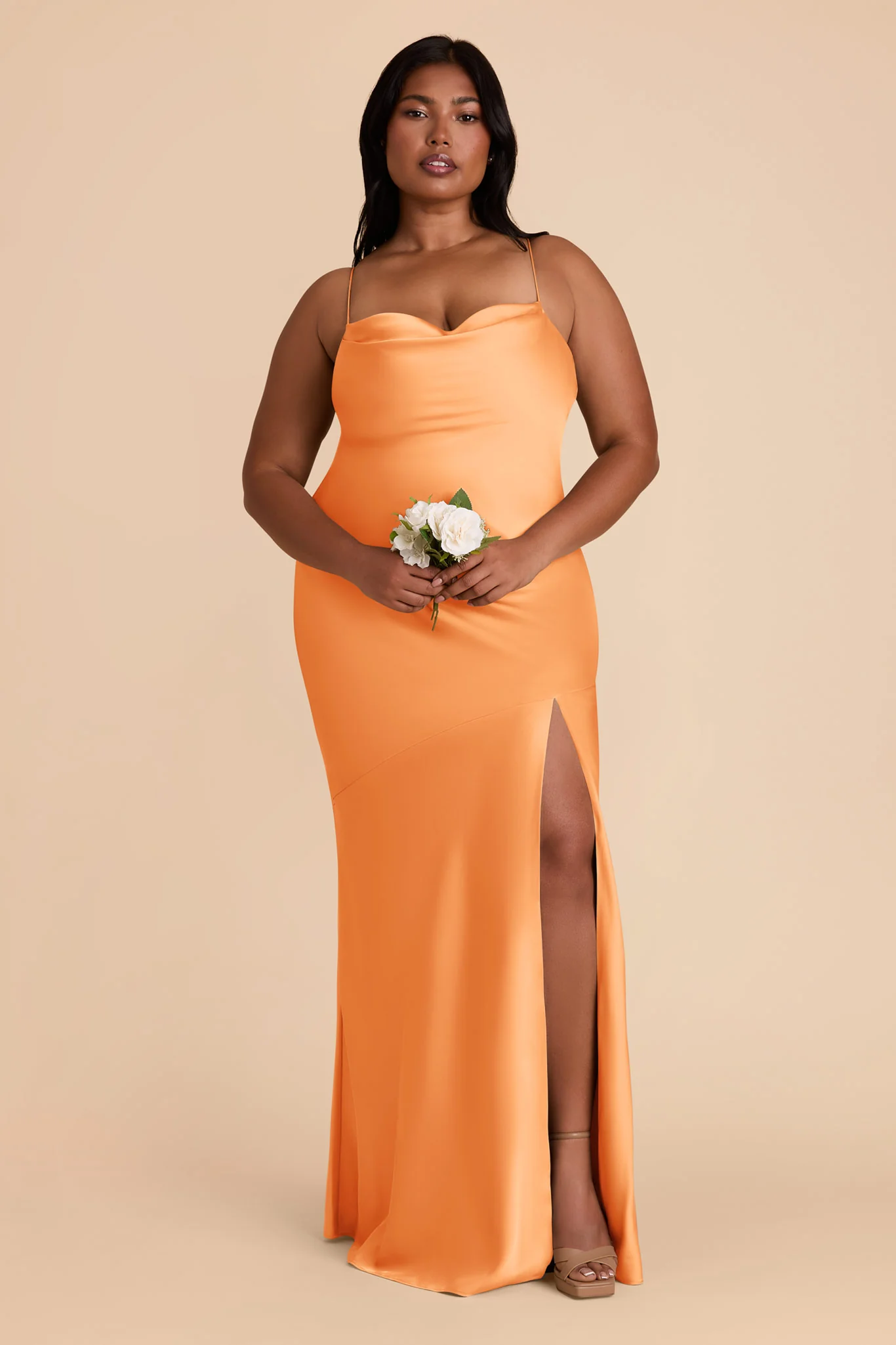 Olivia Matte Satin Dress - Apricot - Image 7