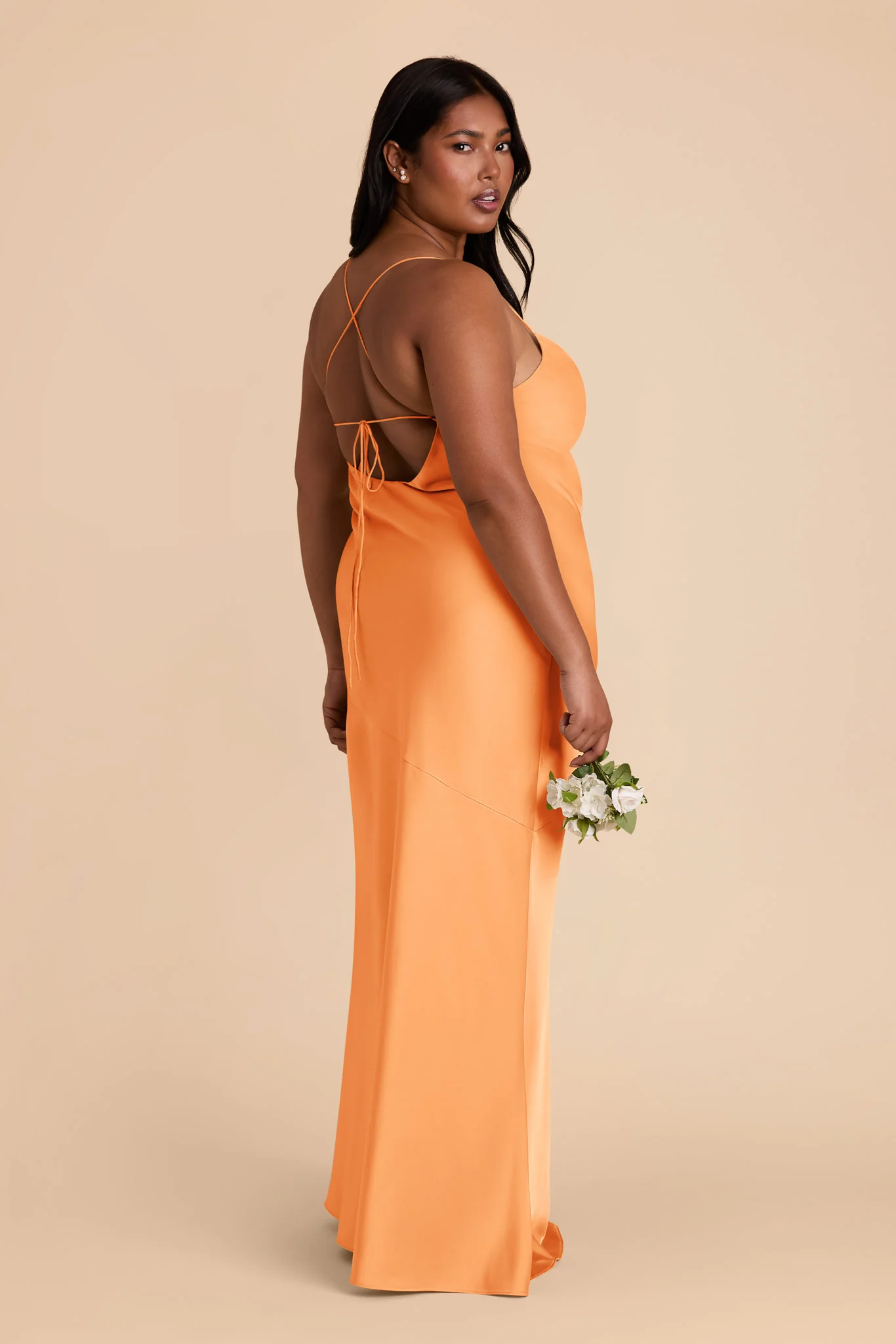 Olivia Matte Satin Dress - Apricot - Image 8