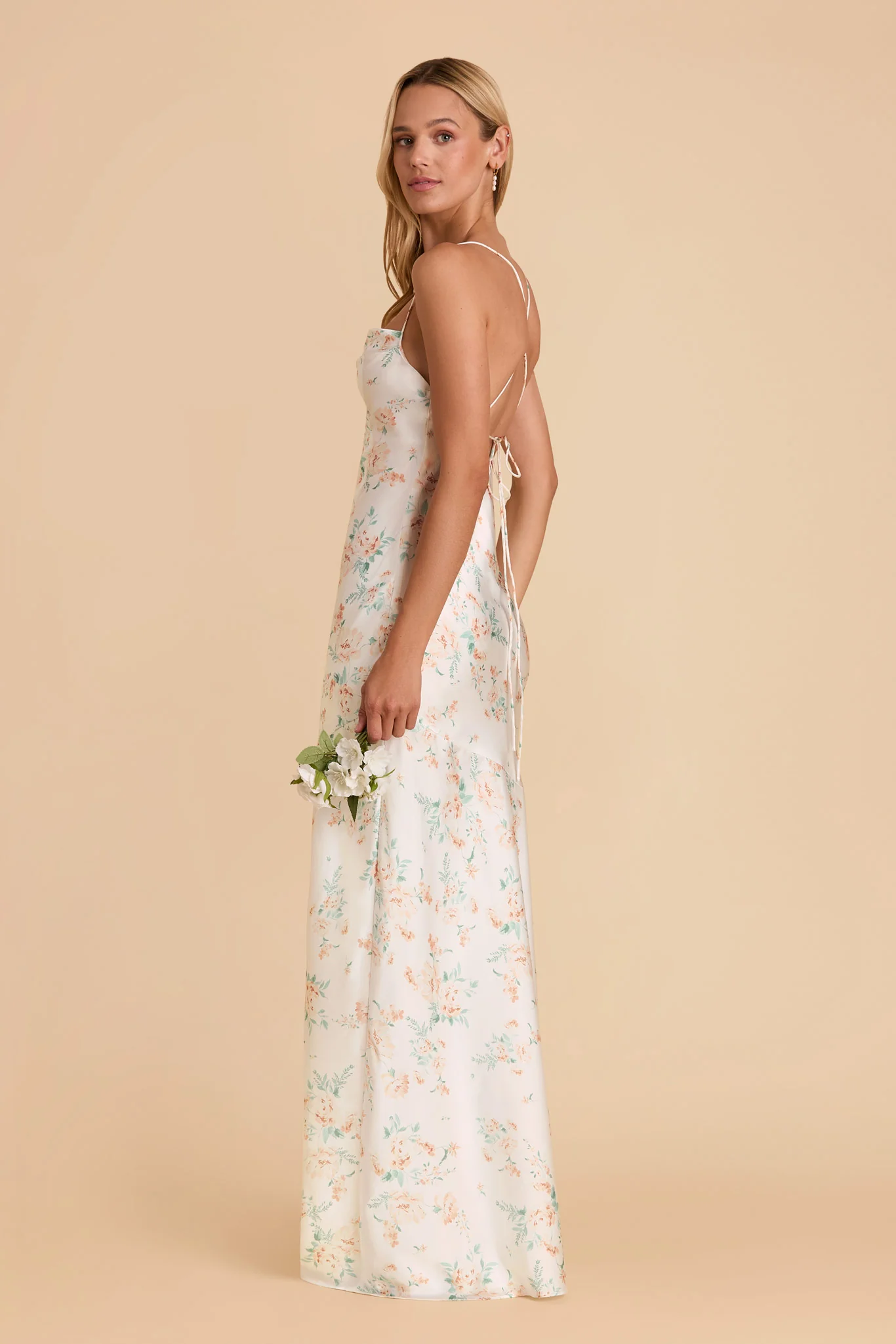 Olivia Matte Satin Dress - Apricot Whimsical Blooms - Image 3