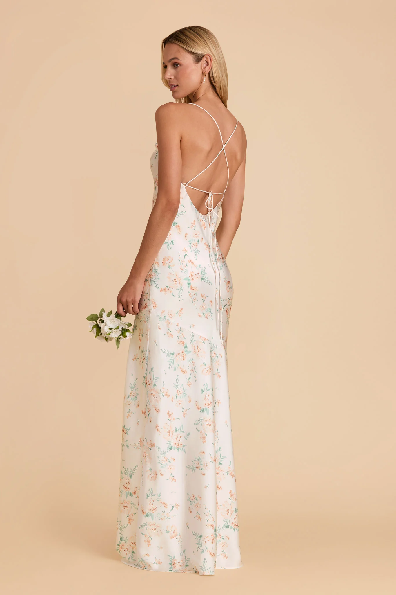 Olivia Matte Satin Dress - Apricot Whimsical Blooms - Image 4