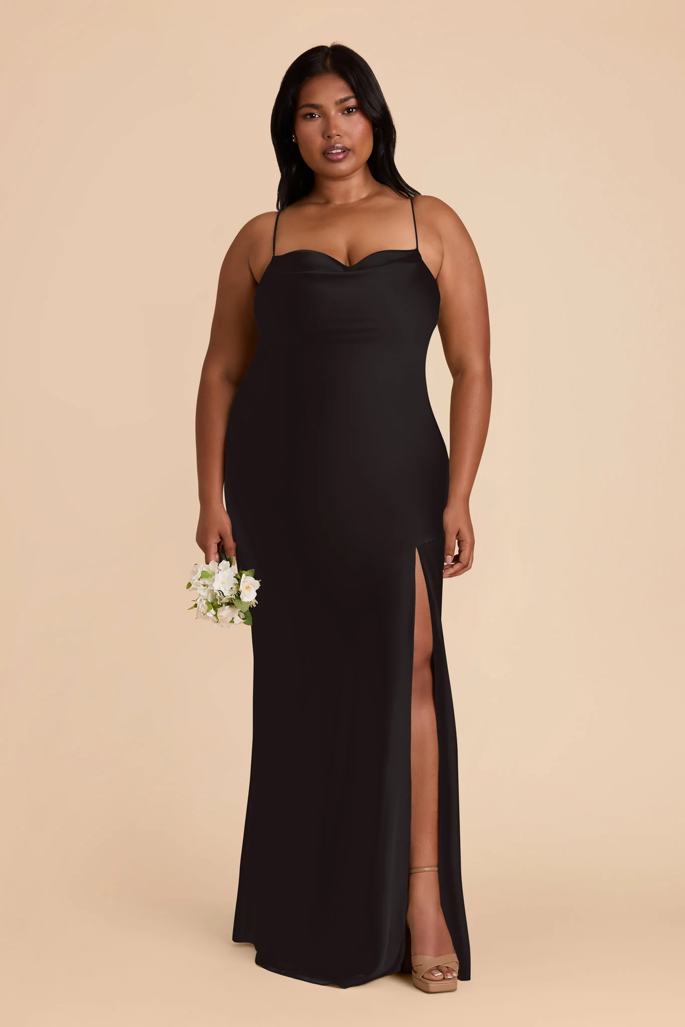 Olivia Matte Satin Dress - Black - Image 7