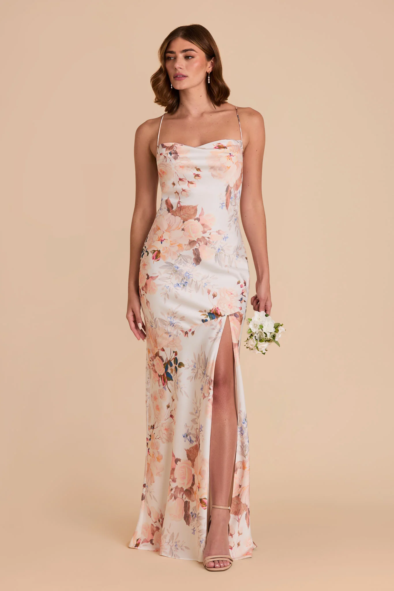 Olivia Matte Satin Dress - Champagne Cascadia Bouquet
