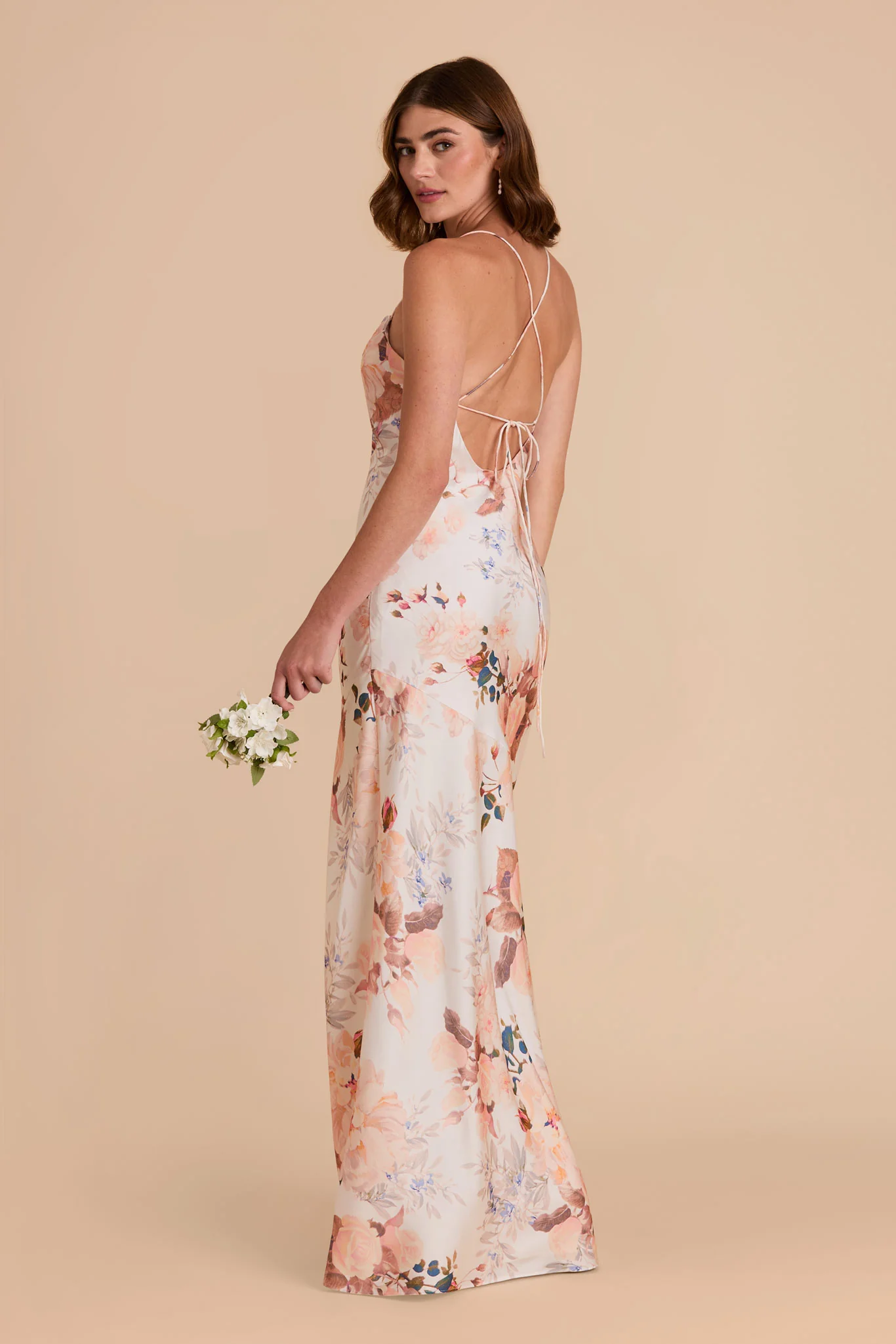 Olivia Matte Satin Dress - Champagne Cascadia Bouquet - Image 3