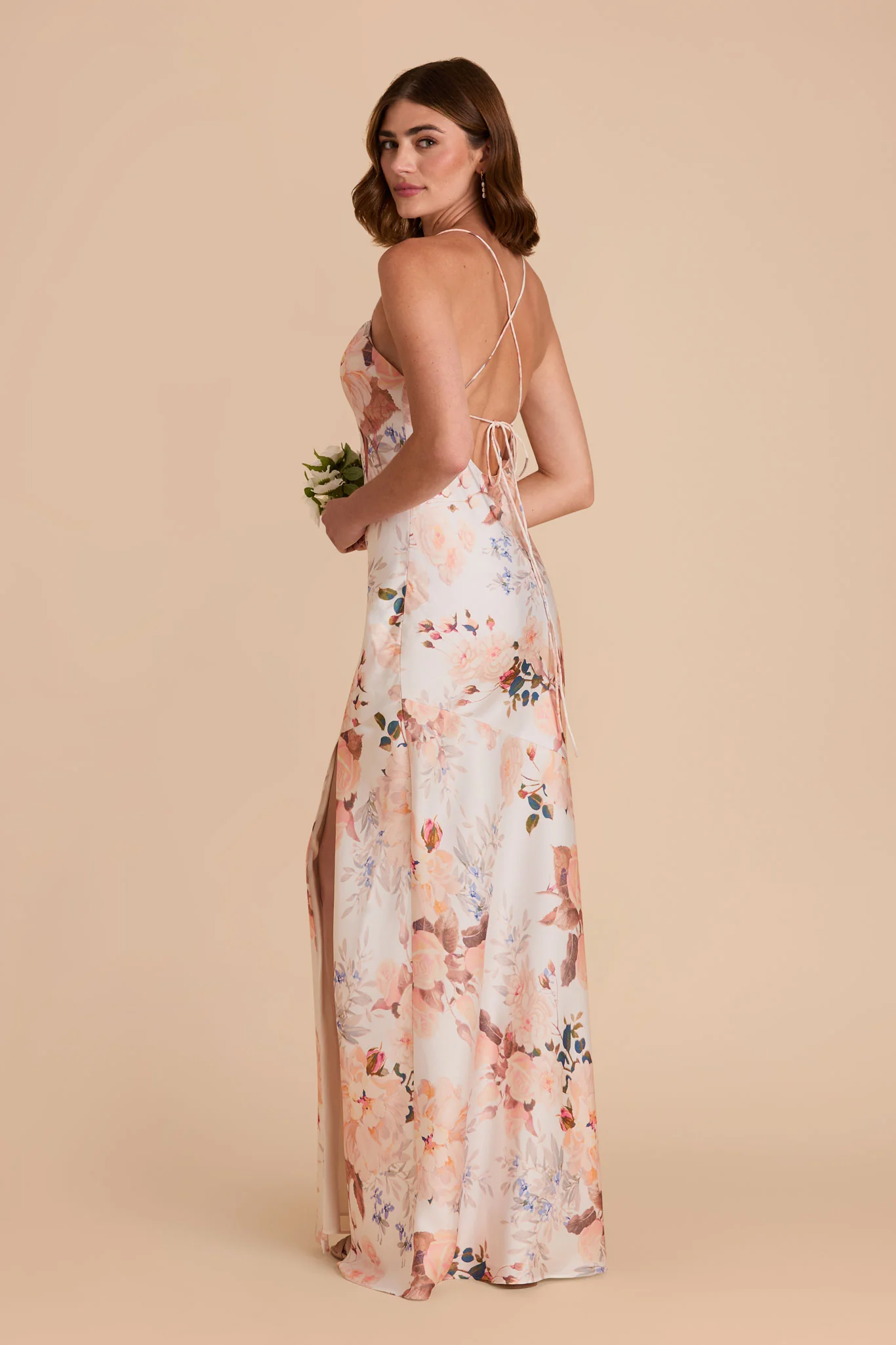 Olivia Matte Satin Dress - Champagne Cascadia Bouquet - Image 4