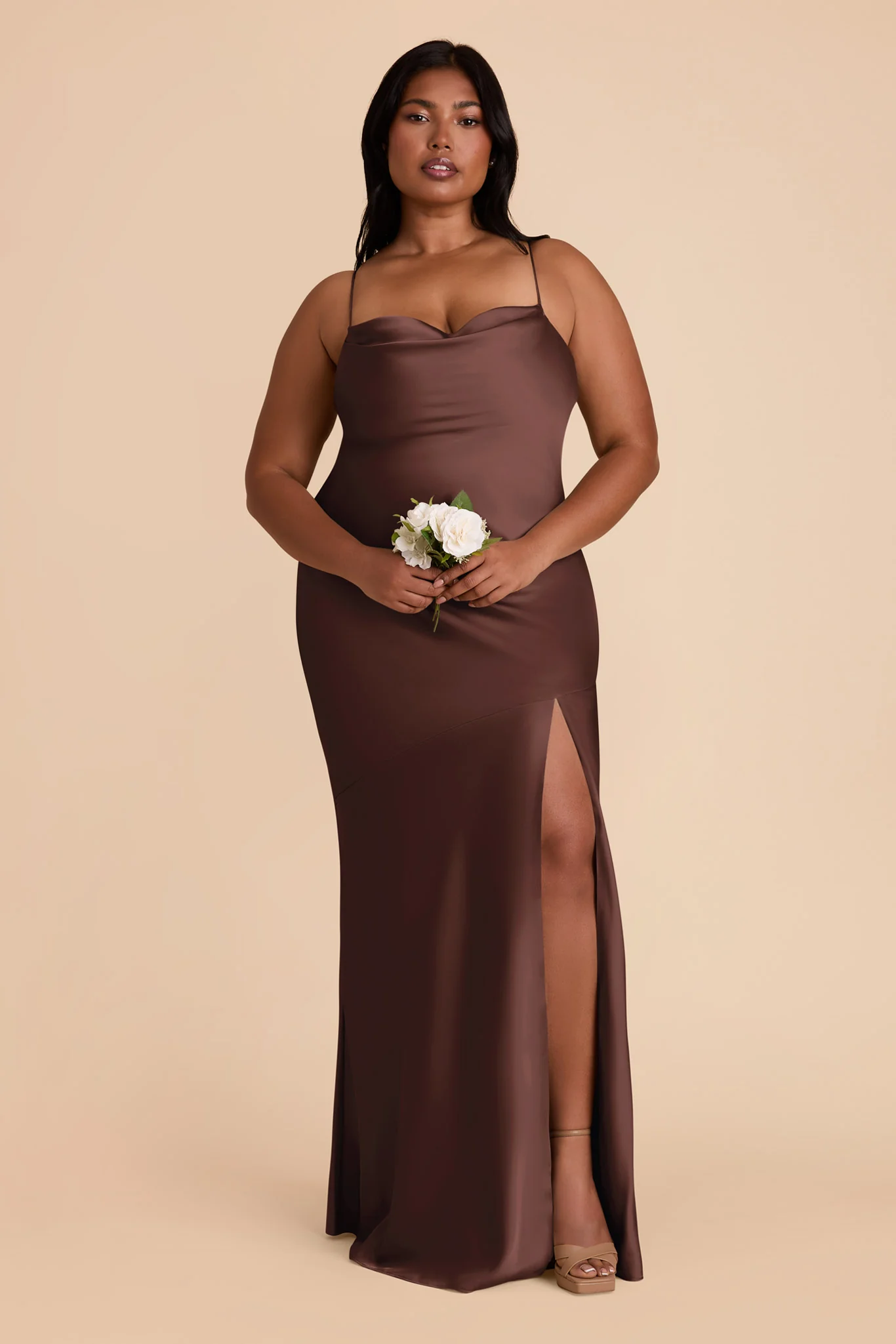 Olivia Matte Satin Dress - Chocolate Brown - Image 2