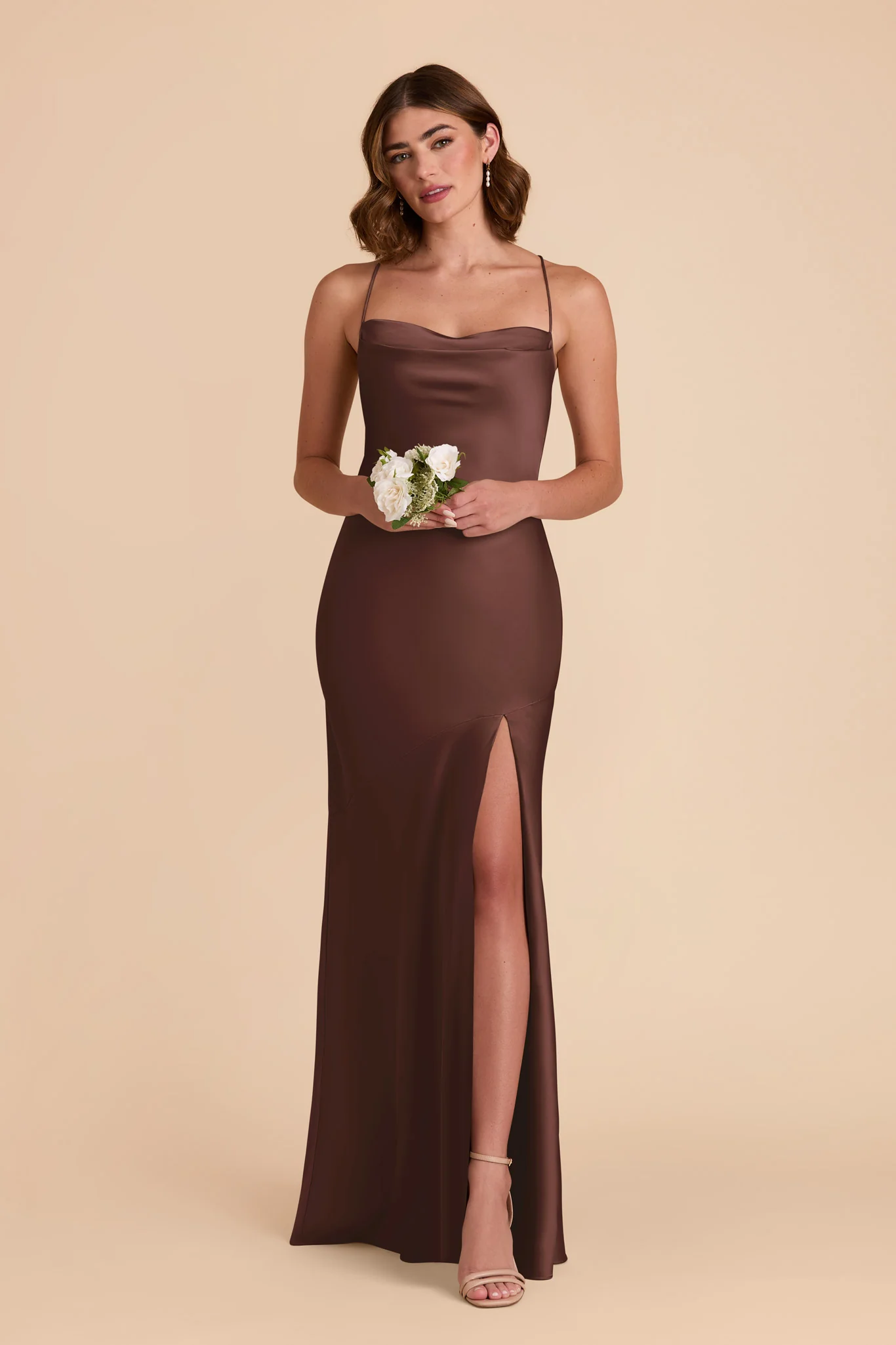 Olivia Matte Satin Dress - Chocolate Brown - Image 3