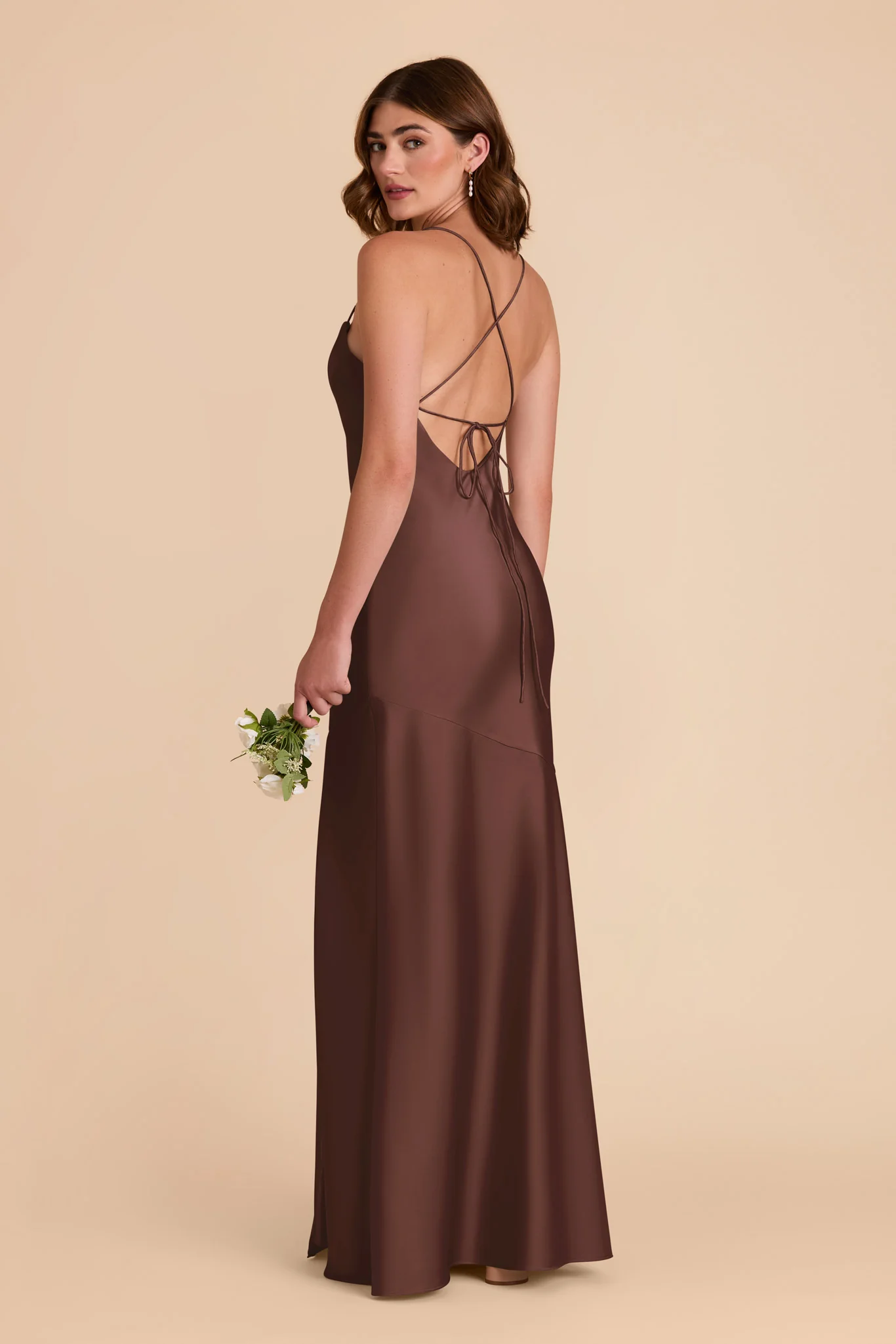 Olivia Matte Satin Dress - Chocolate Brown - Image 4