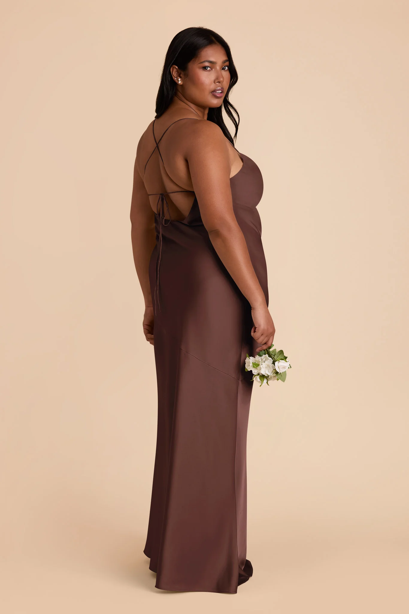 Olivia Matte Satin Dress - Chocolate Brown - Image 8