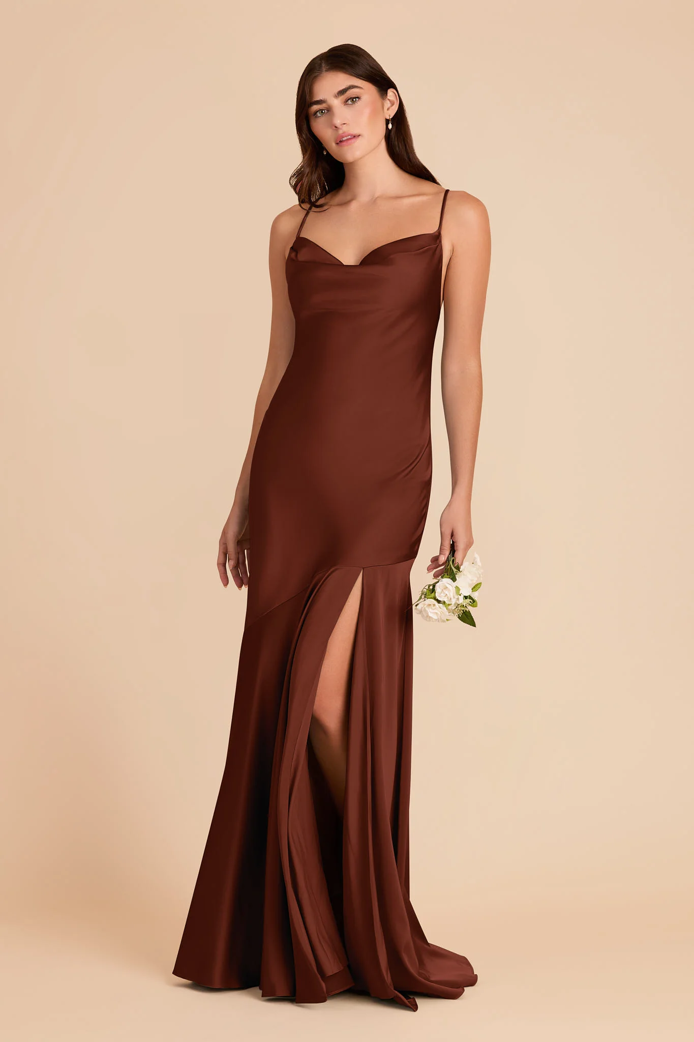 Olivia Matte Satin Dress - Cognac