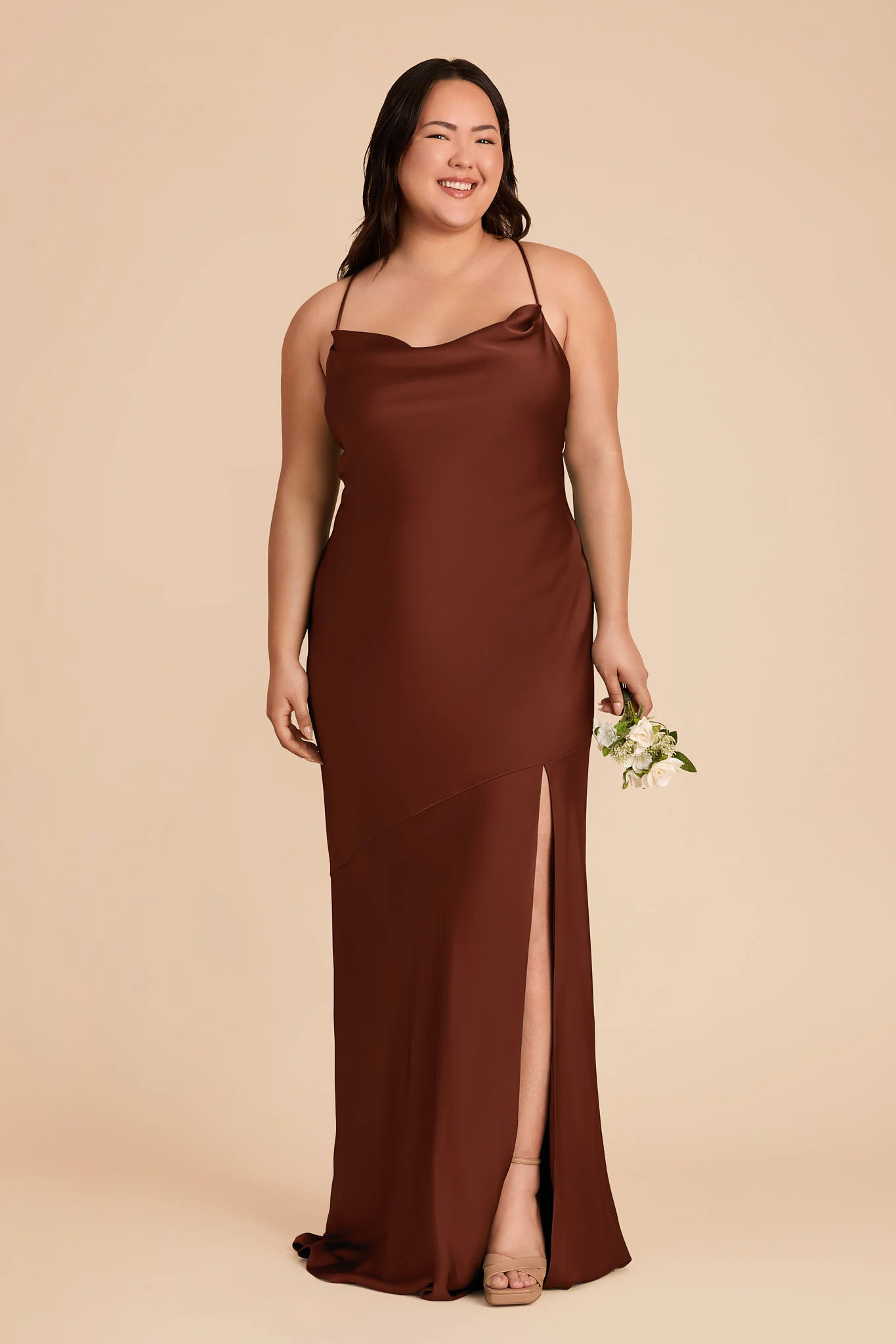 Olivia Matte Satin Dress - Cognac - Image 2