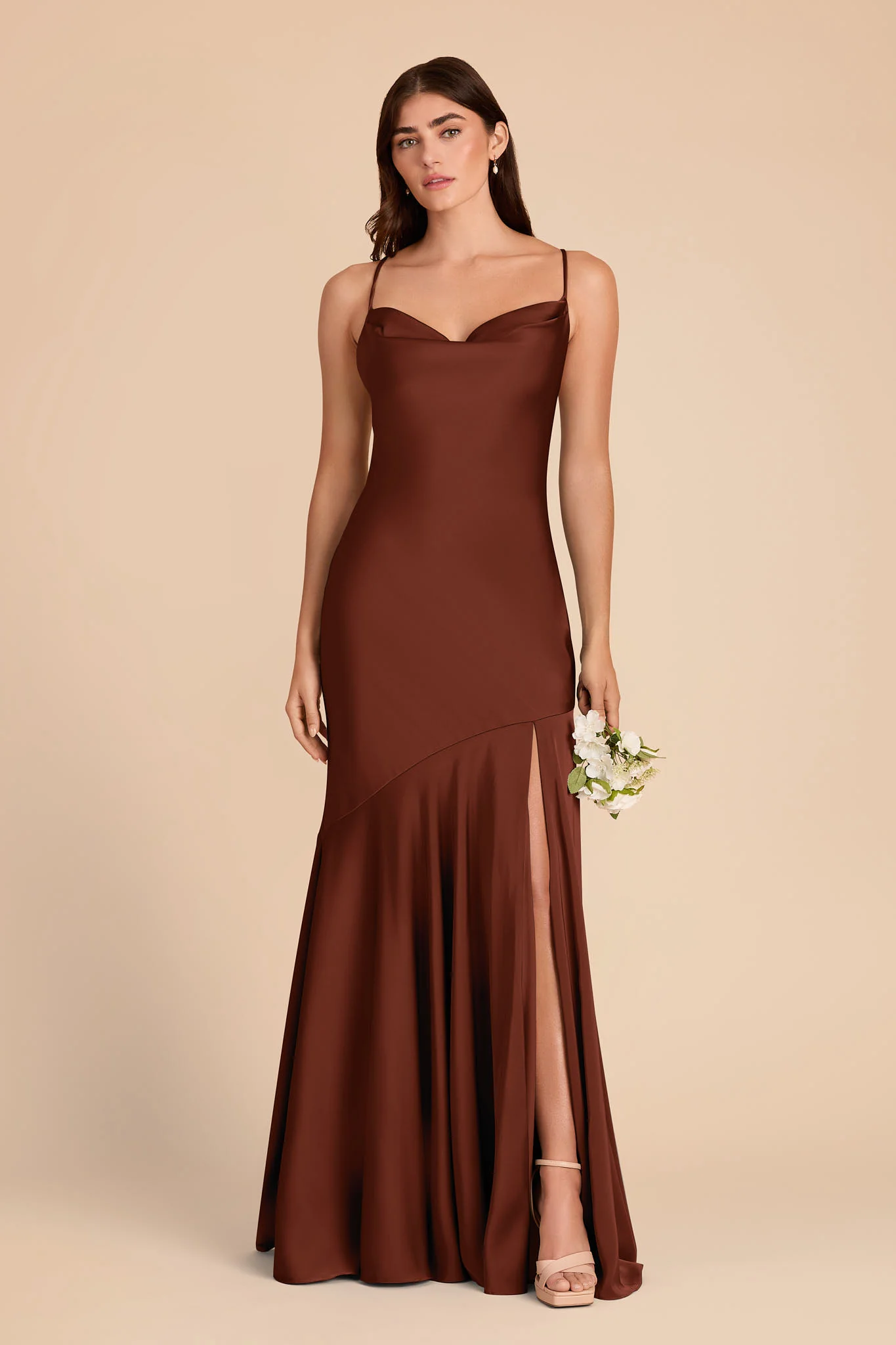 Olivia Matte Satin Dress - Cognac - Image 3