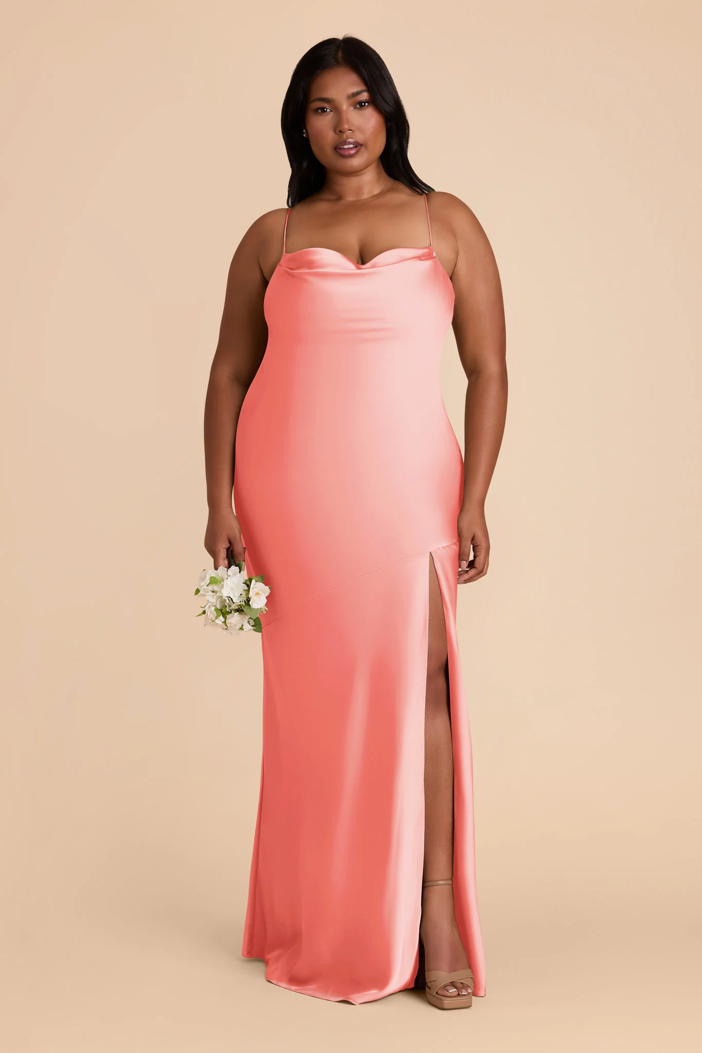 Olivia Matte Satin Dress - Coral Pink - Image 2