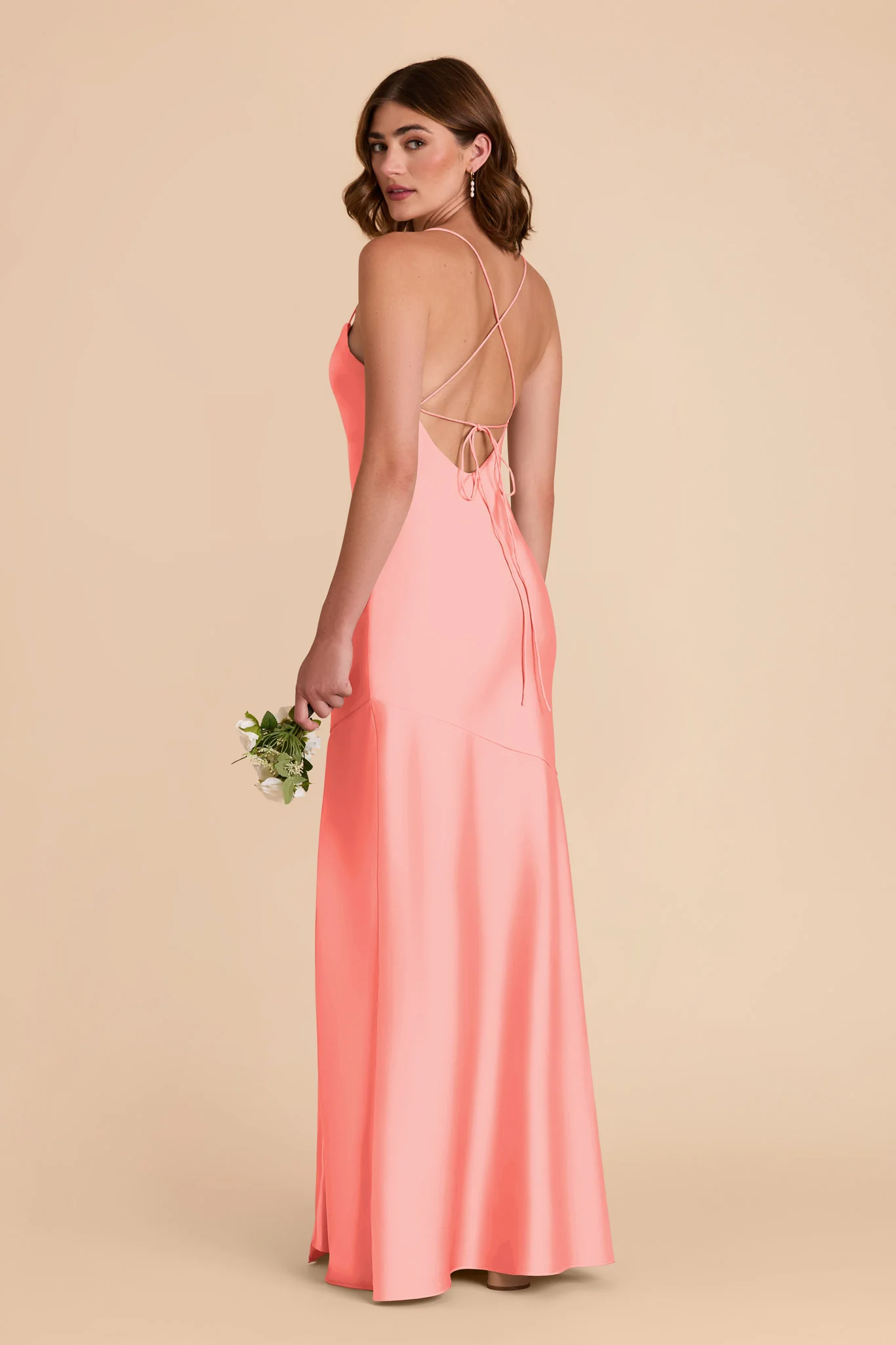 Olivia Matte Satin Dress - Coral Pink - Image 4