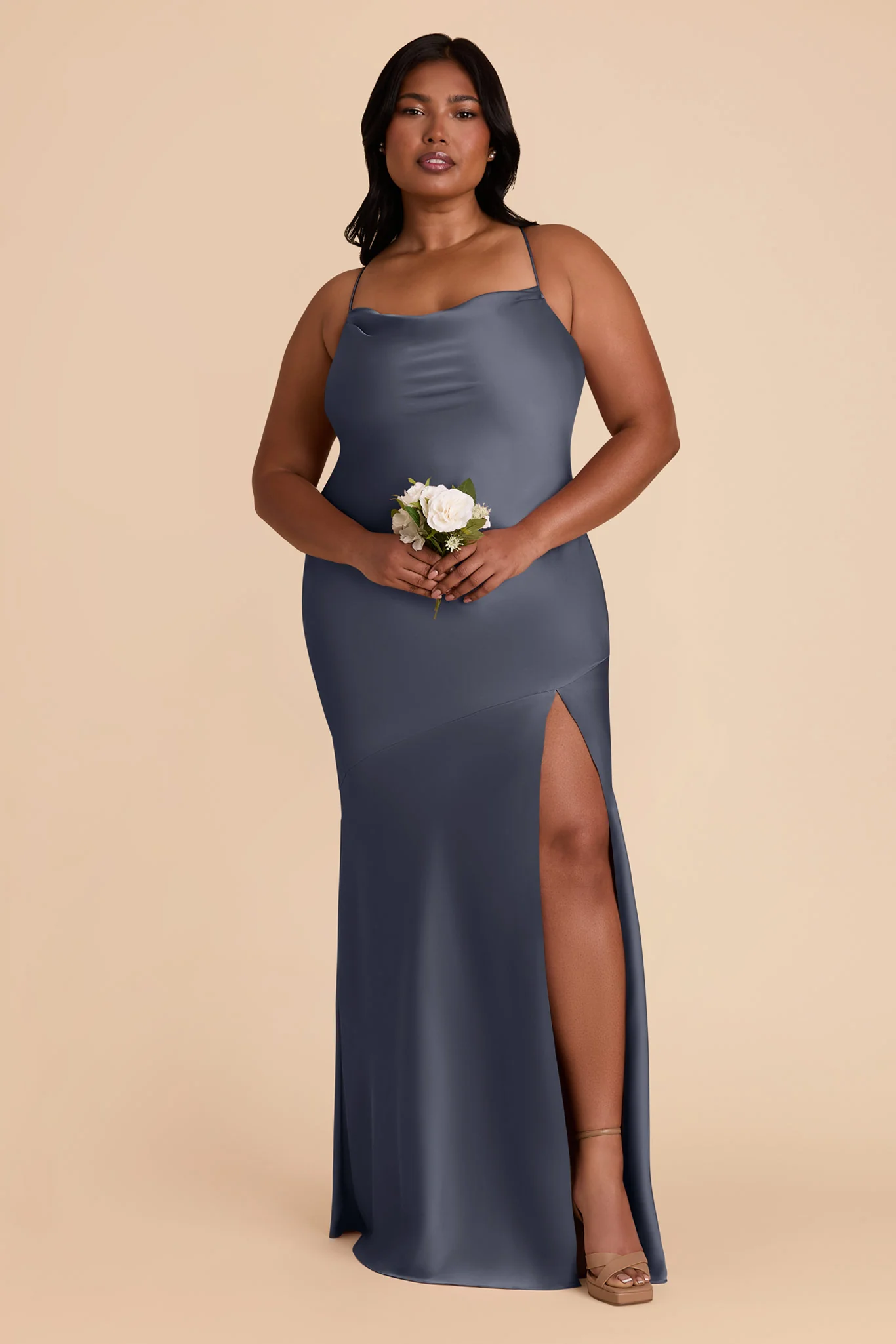 Olivia Matte Satin Dress - Dusk Blue - Image 5