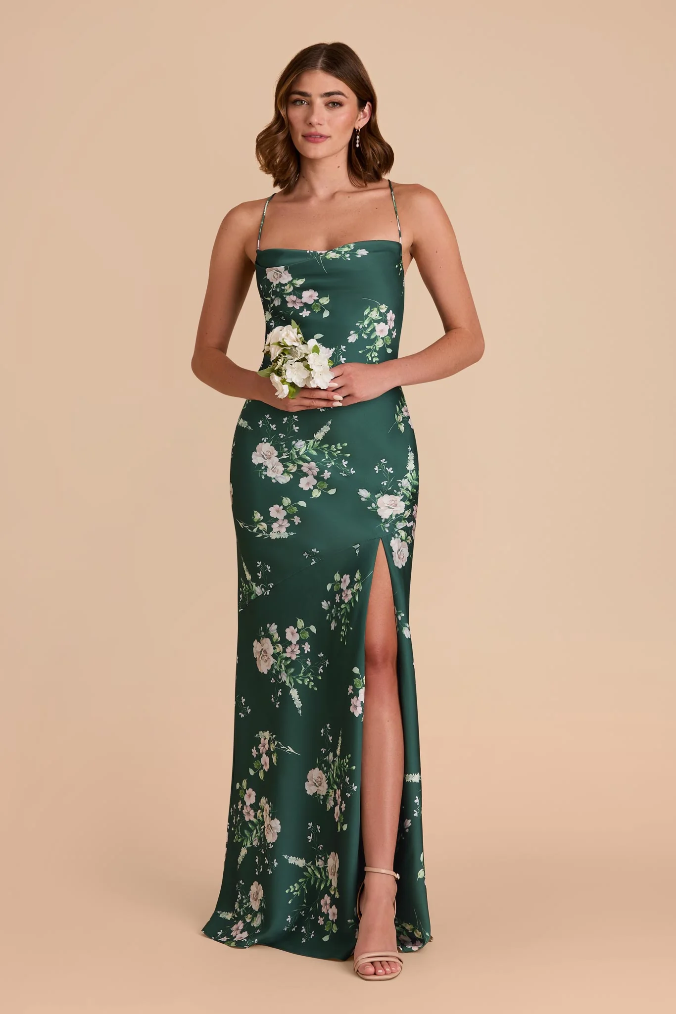 Olivia Matte Satin Dress - Emerald Garden Party - Image 3