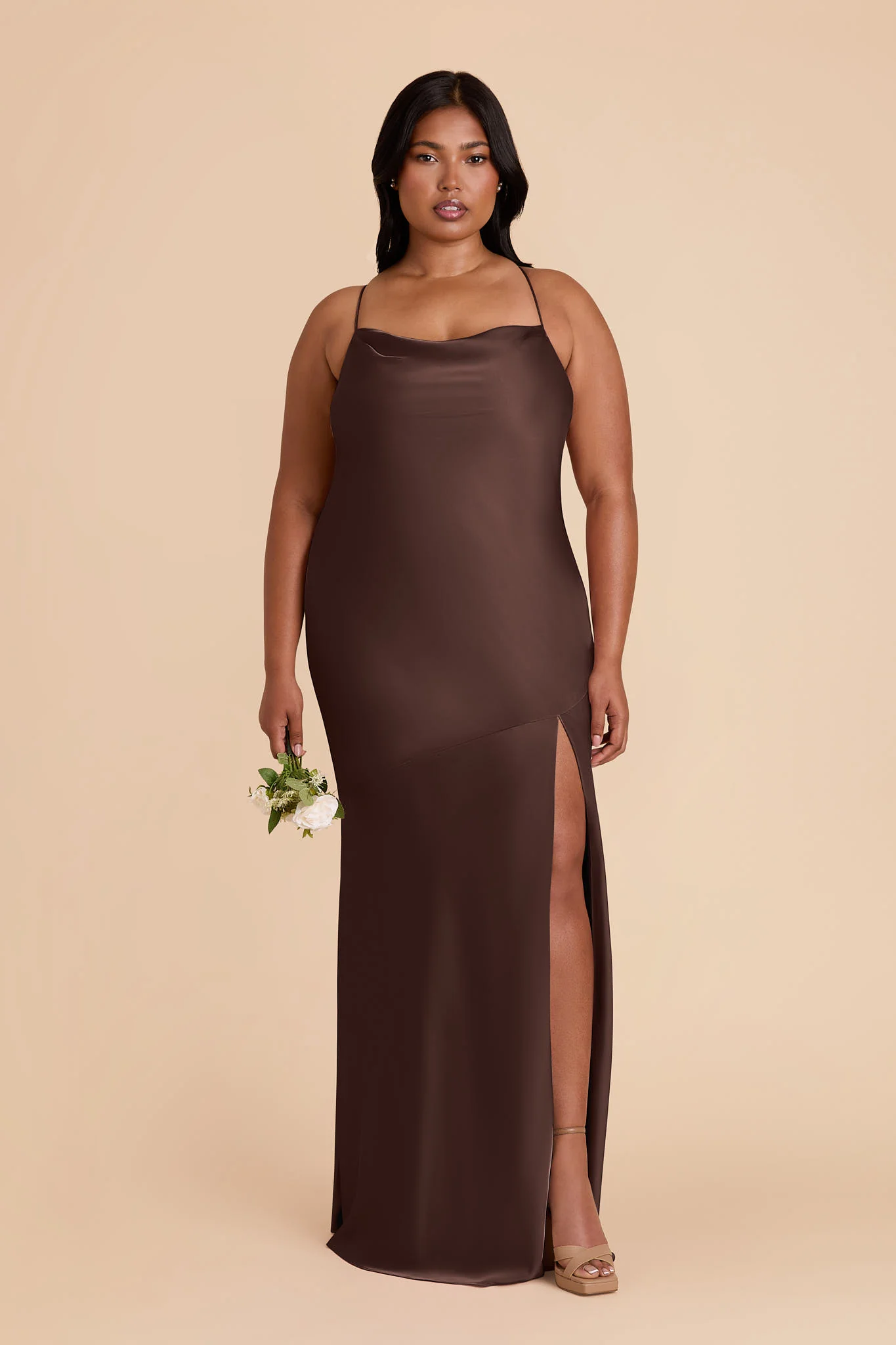 Olivia Matte Satin Dress - Espresso - Image 2