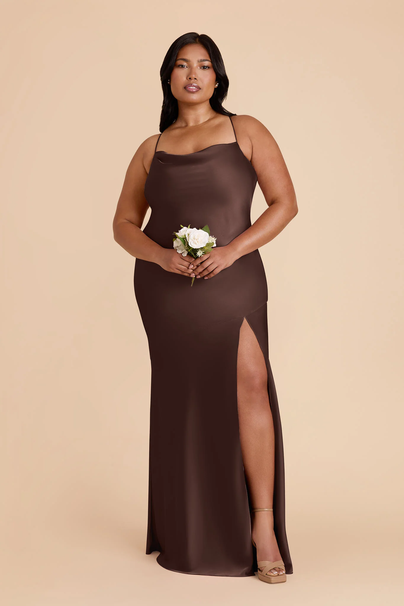 Olivia Matte Satin Dress - Espresso - Image 6