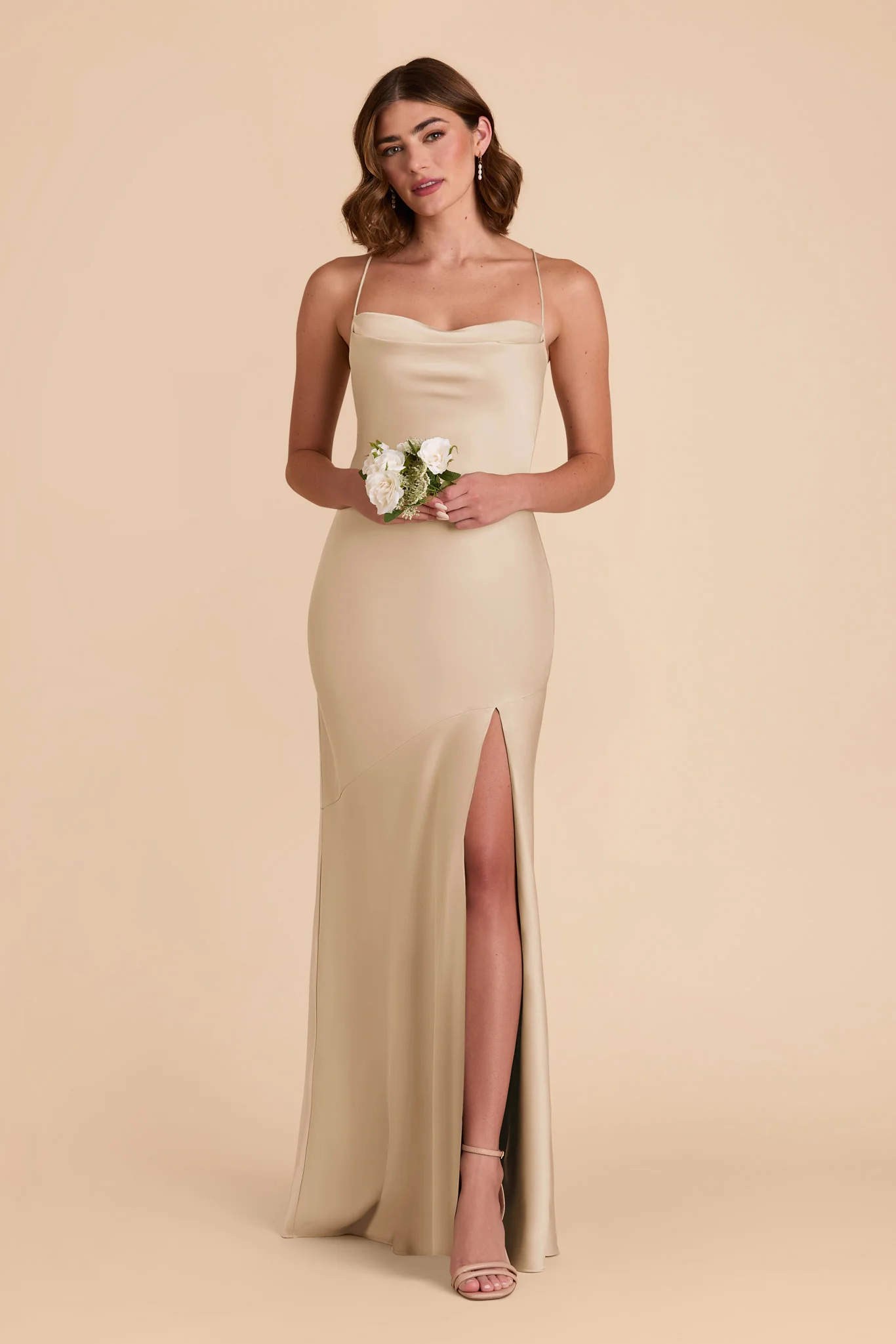 Olivia Matte Satin Dress - Gold - Image 3