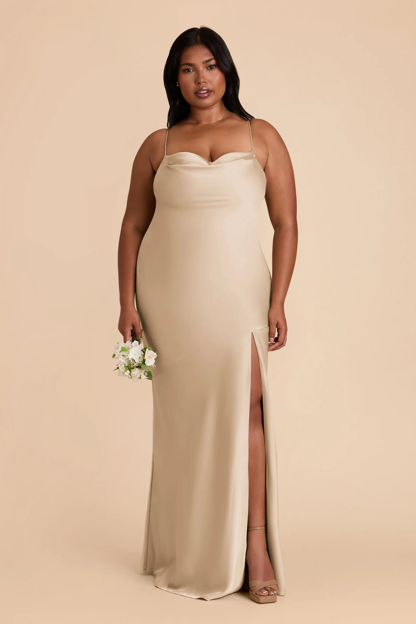 Olivia Matte Satin Dress - Gold - Image 7