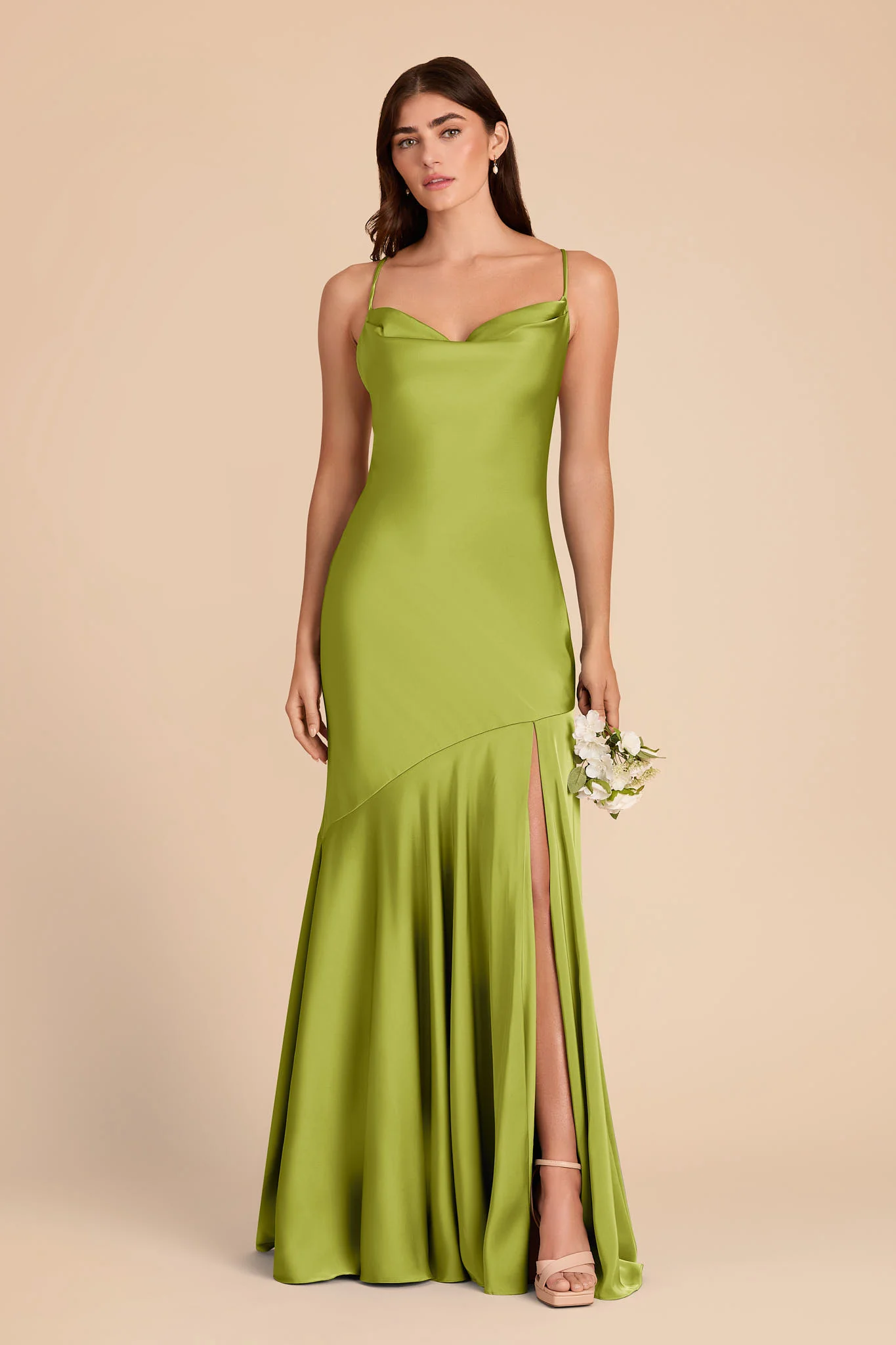 Olivia Matte Satin Dress - Matcha