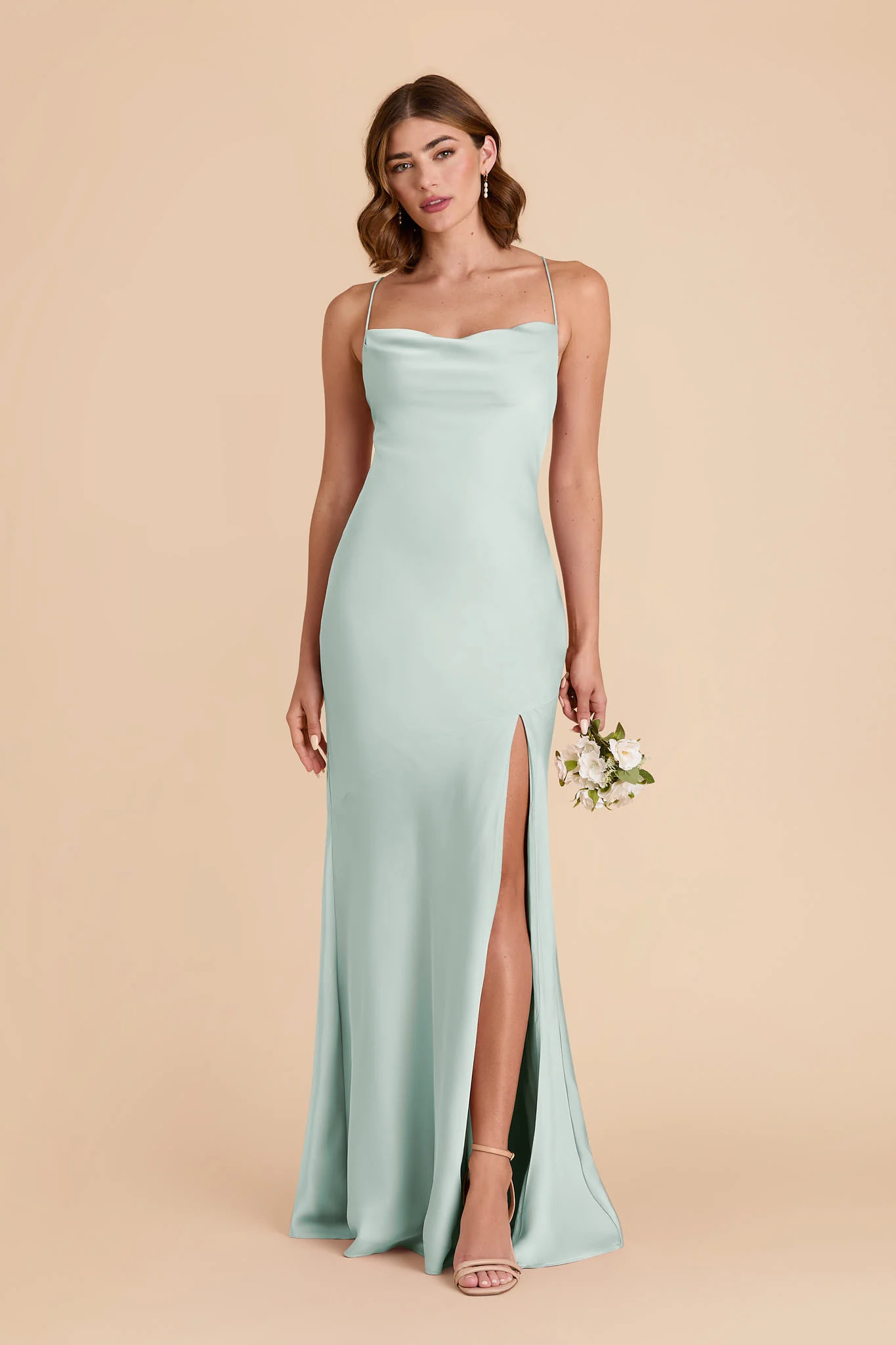 Olivia Matte Satin Dress - Mint