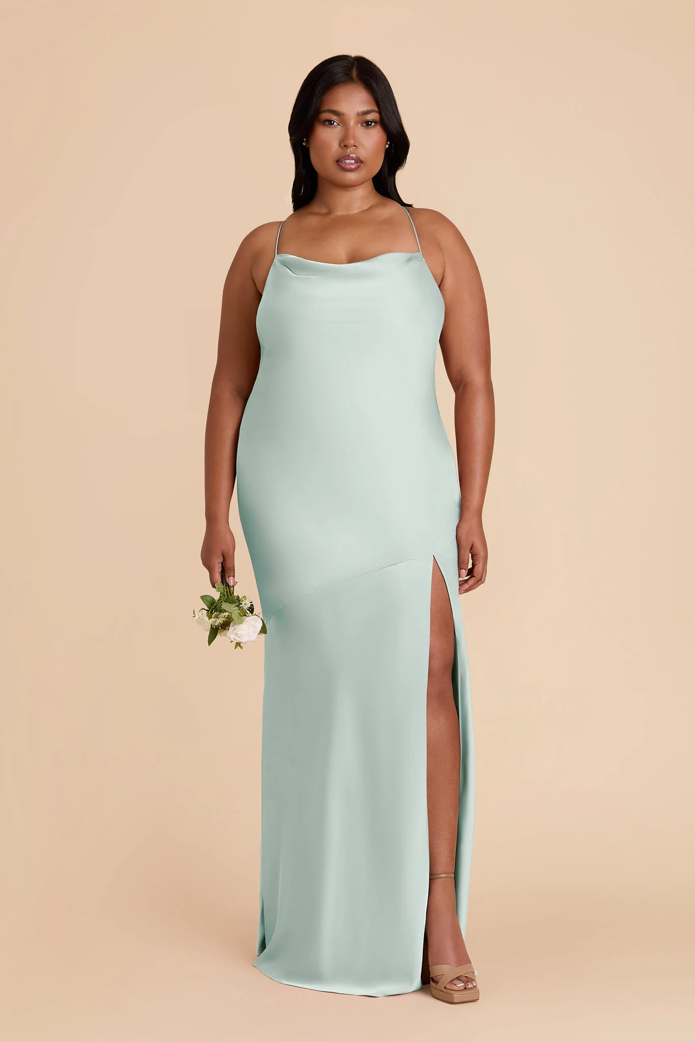 Olivia Matte Satin Dress - Mint - Image 2
