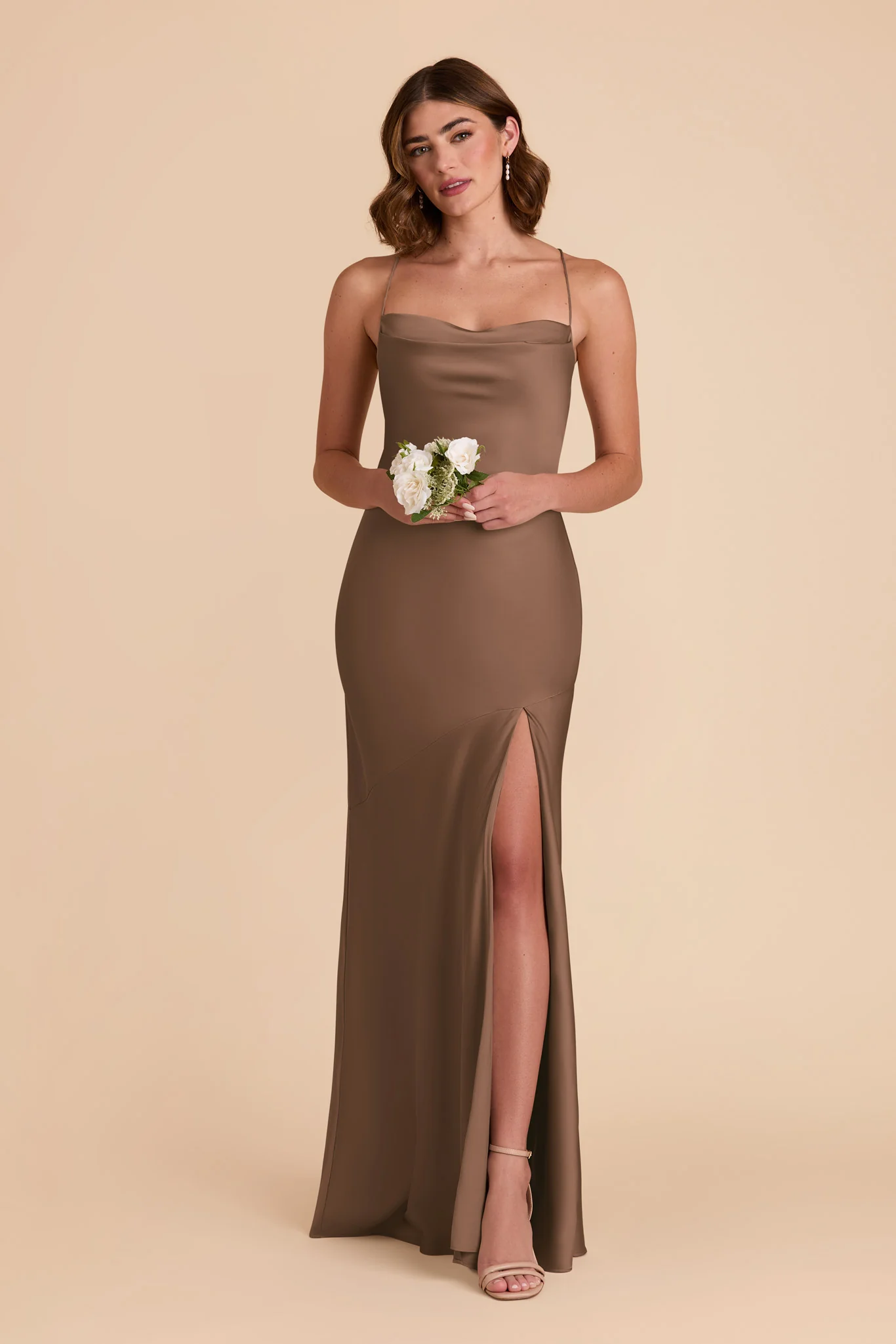 Olivia Matte Satin Dress - Mocha - Image 3