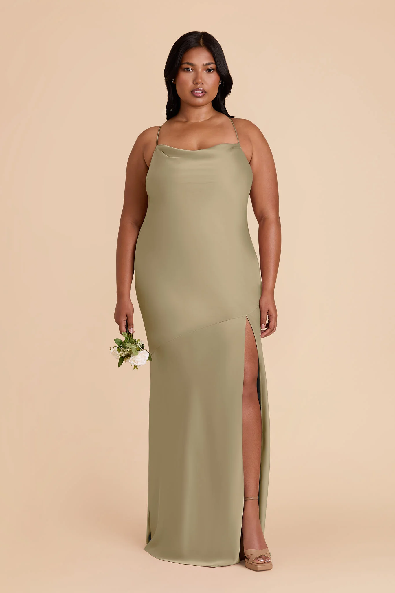 Olivia Matte Satin Dress - Moss Green - Image 2