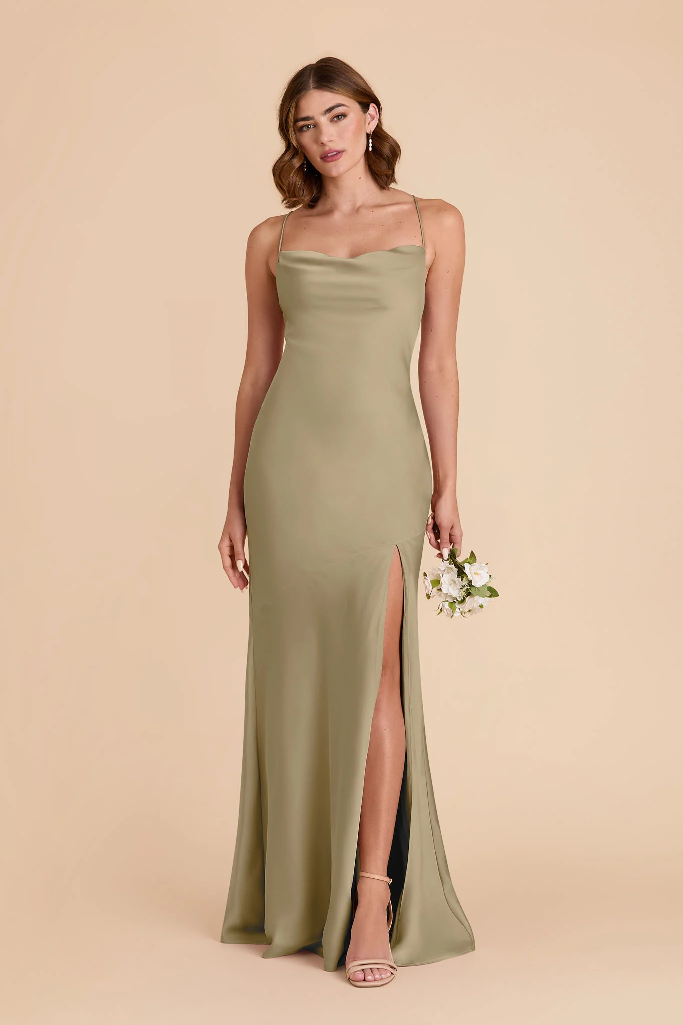 Olivia Matte Satin Dress - Moss Green - Image 3