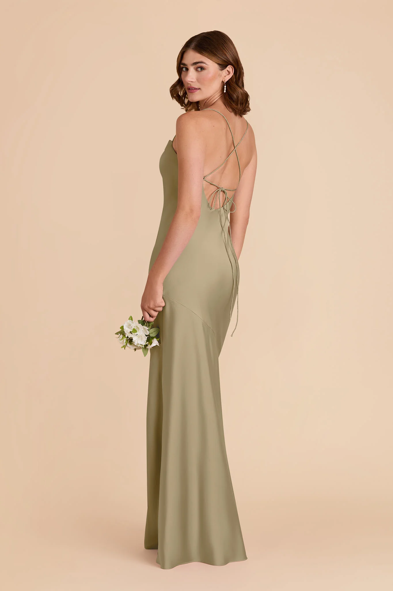 Olivia Matte Satin Dress - Moss Green - Image 4
