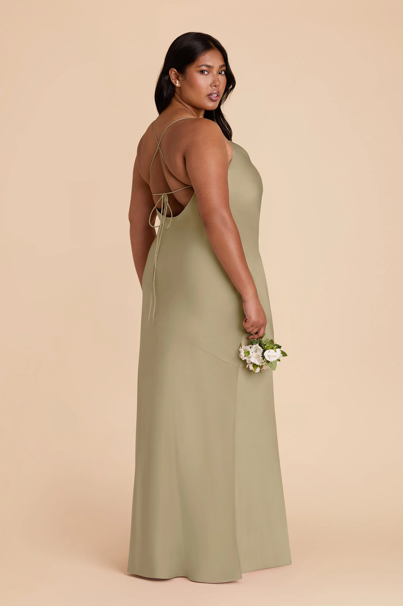 Olivia Matte Satin Dress - Moss Green - Image 7