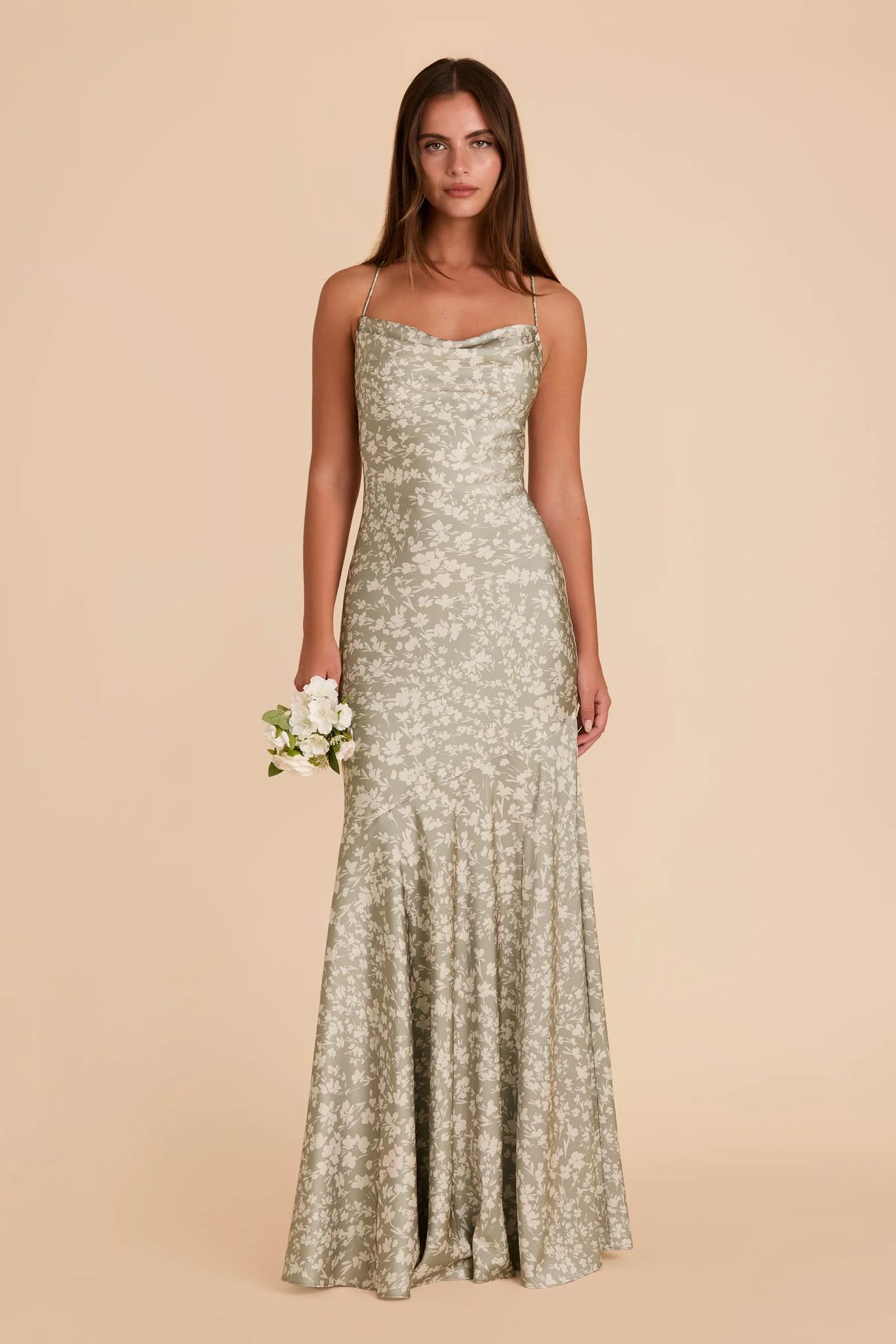 Olivia Matte Satin Dress - Moss Green Dreamy Floral