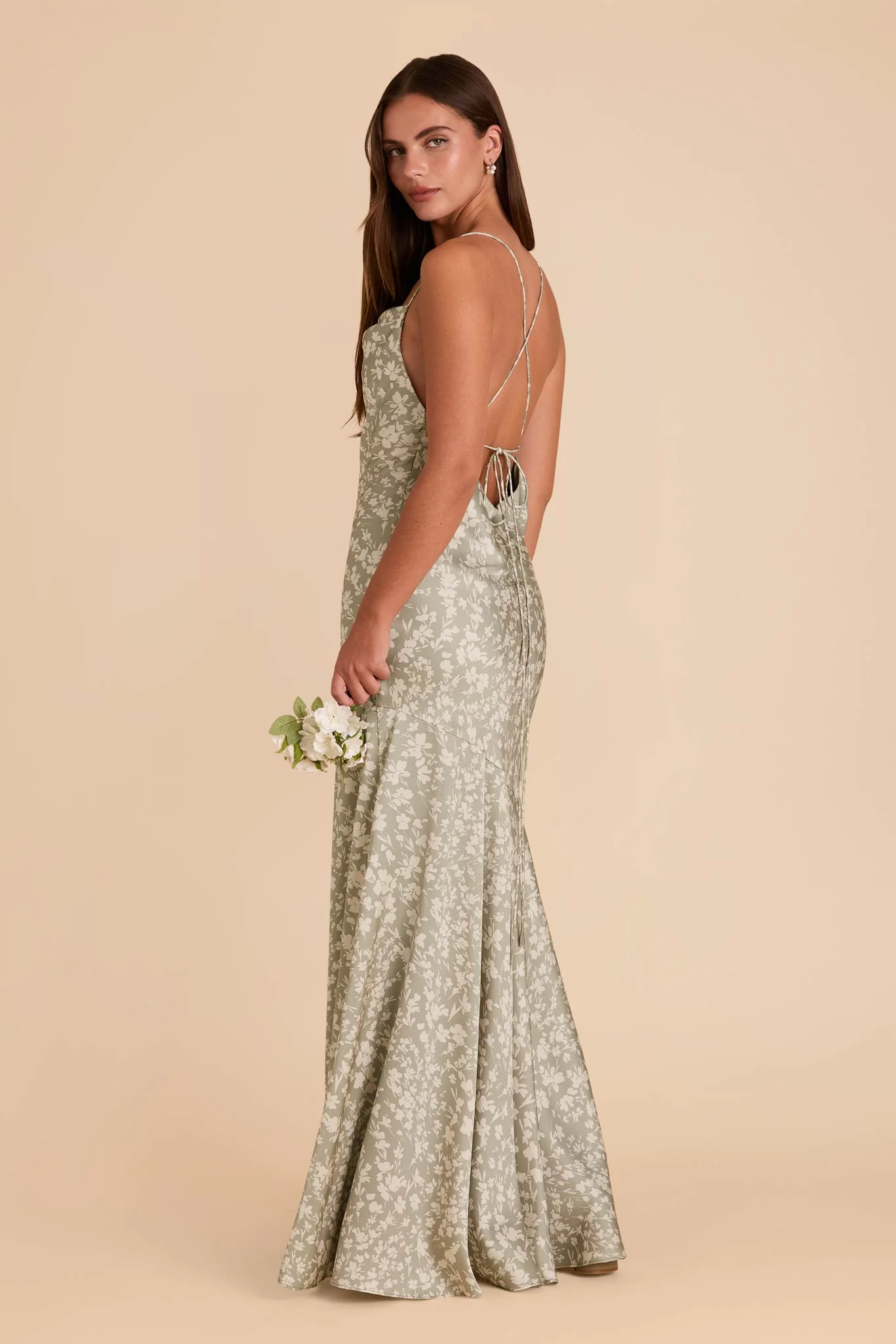 Olivia Matte Satin Dress - Moss Green Dreamy Floral - Image 2