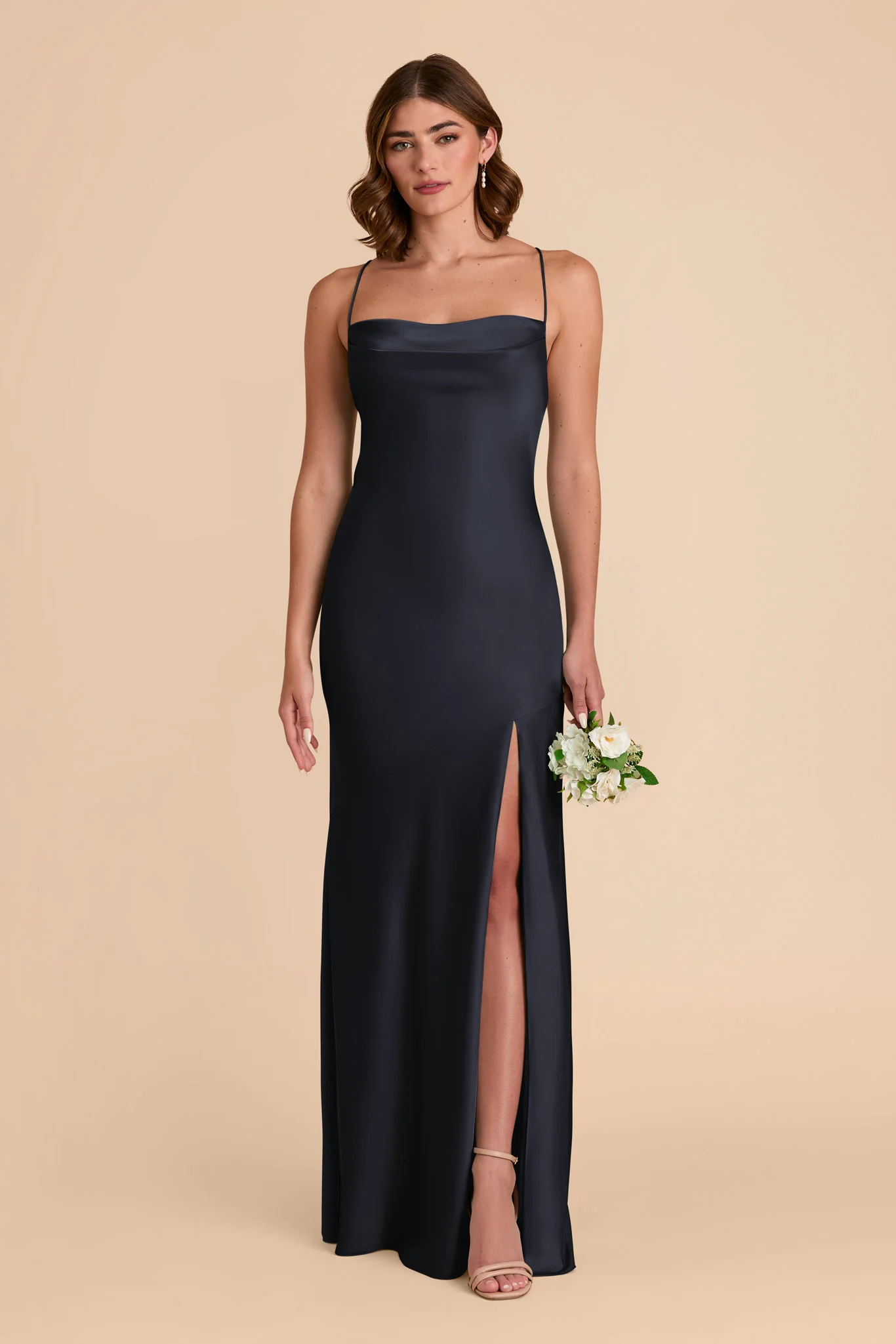 Olivia Matte Satin Dress - Navy