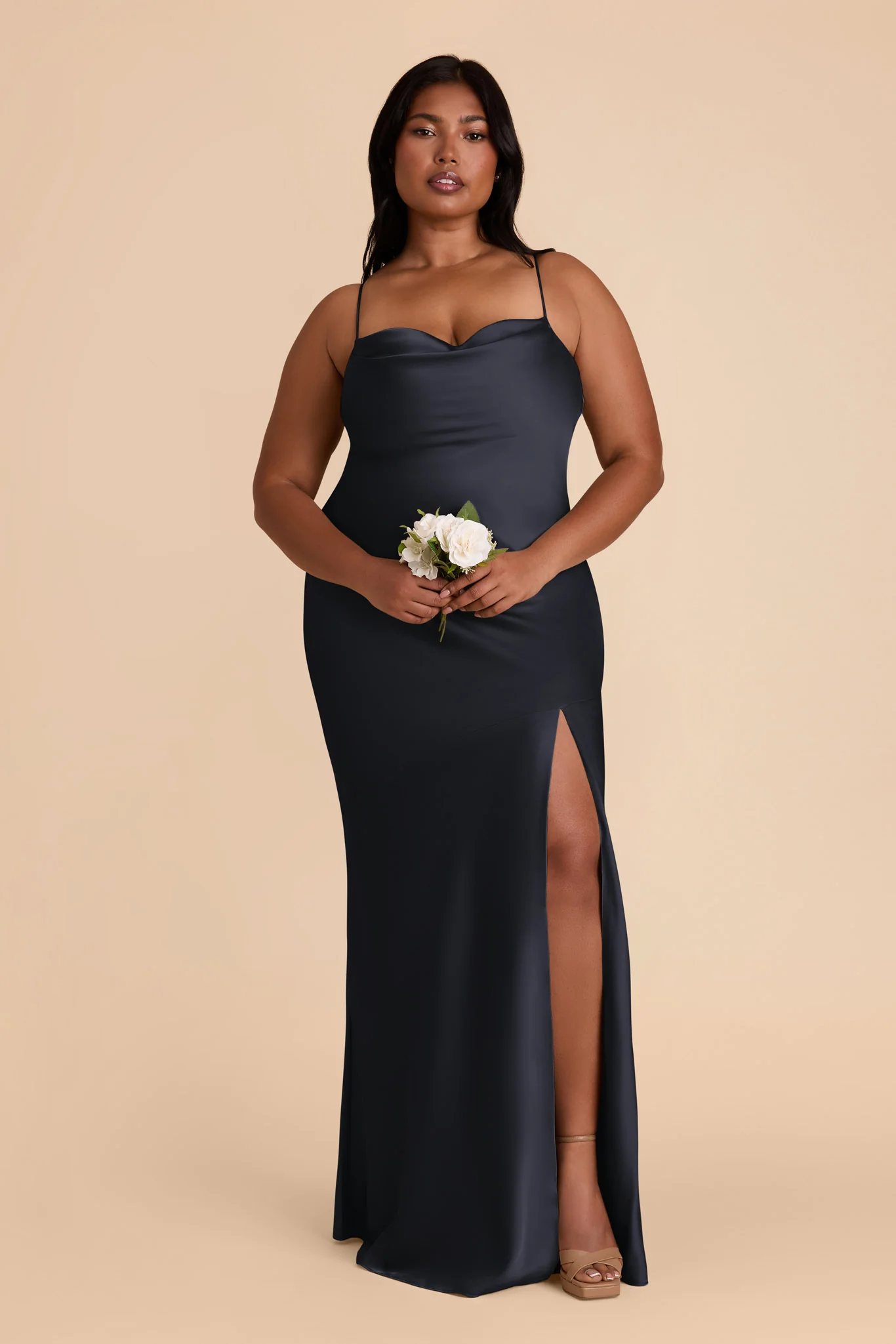 Olivia Matte Satin Dress - Navy - Image 6
